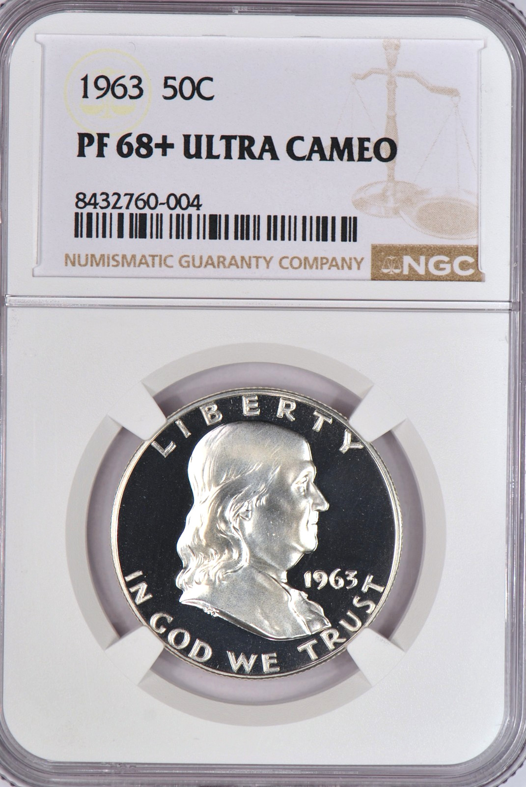 1963 Franklin Half Dollar Proof NGC PF 68 PLUS ULTRA CAMEO PR 68+ DCAM Coin 50C