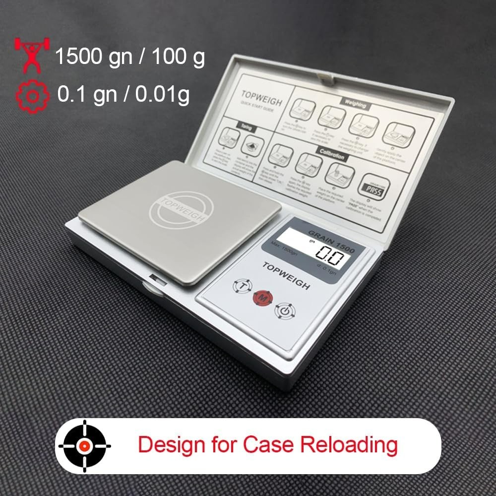 Accurate Reloading Scale with LCD Backlight & Calibration Weight - Silver Finish