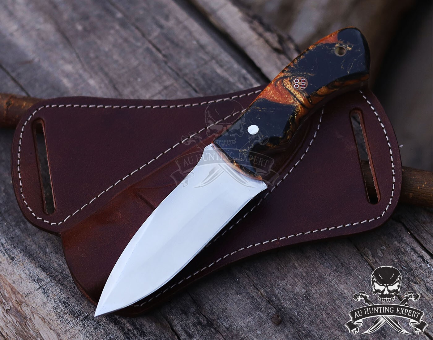 Hunting Full Tang Skinner Hunting Knife with Leather Sheath 8"