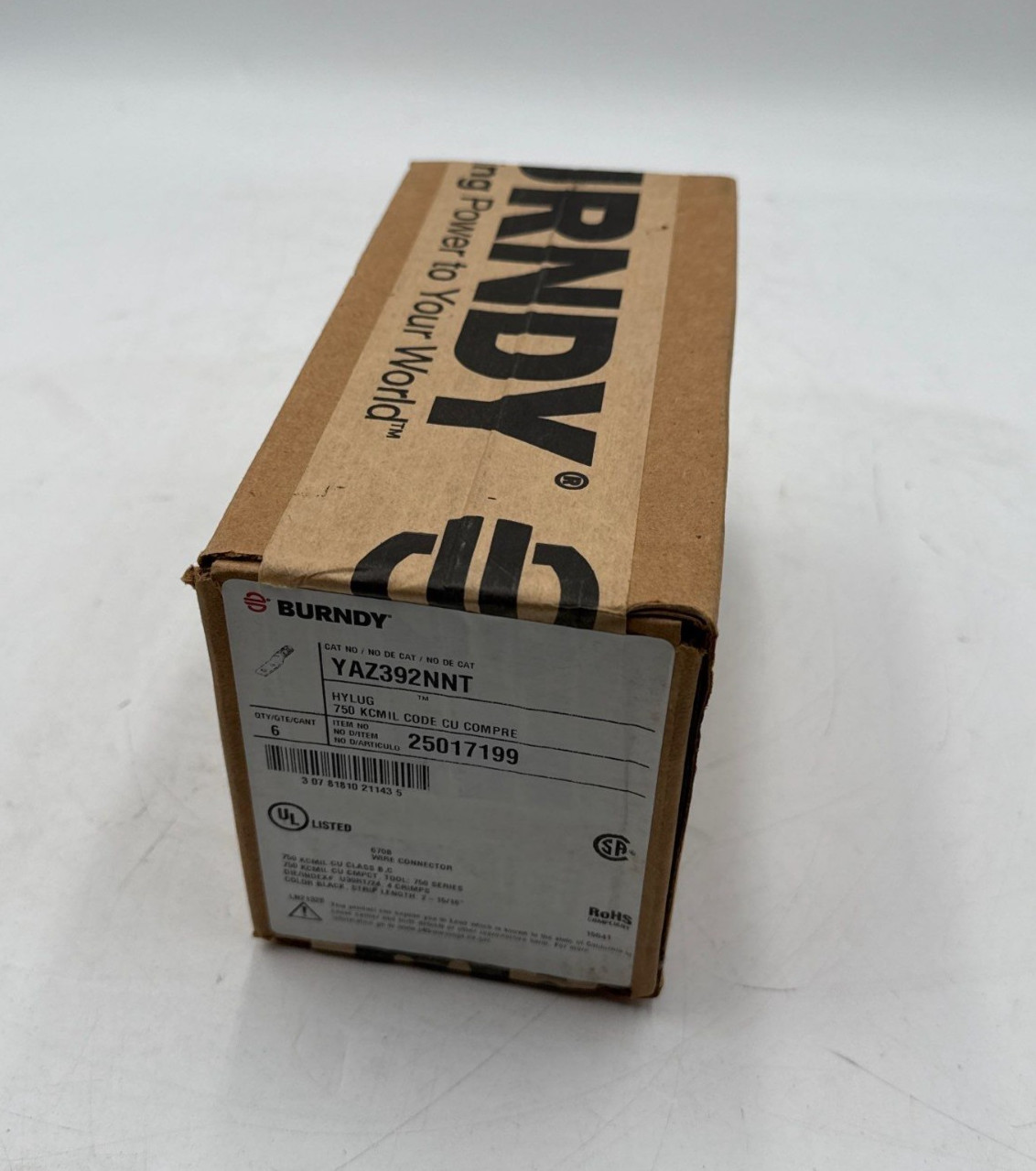 6PC Burndy YAZ392NNT Compression Lug 750MCM 1/2" Stud Long Barrel CU YAZ392N