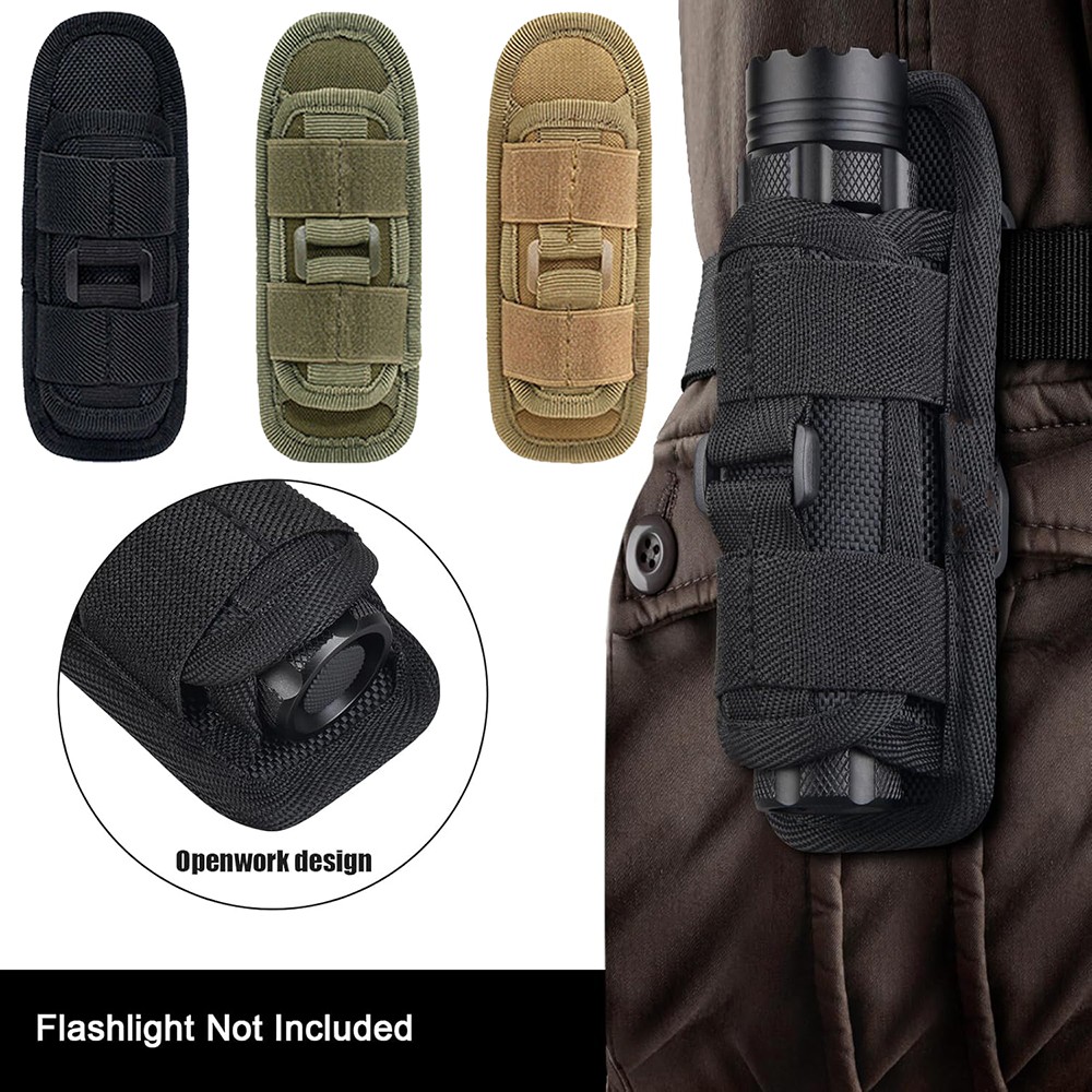 Tactical Flashlight Holster Case w/ 360 Degree Carabiner Reel Clip for Duty Belt