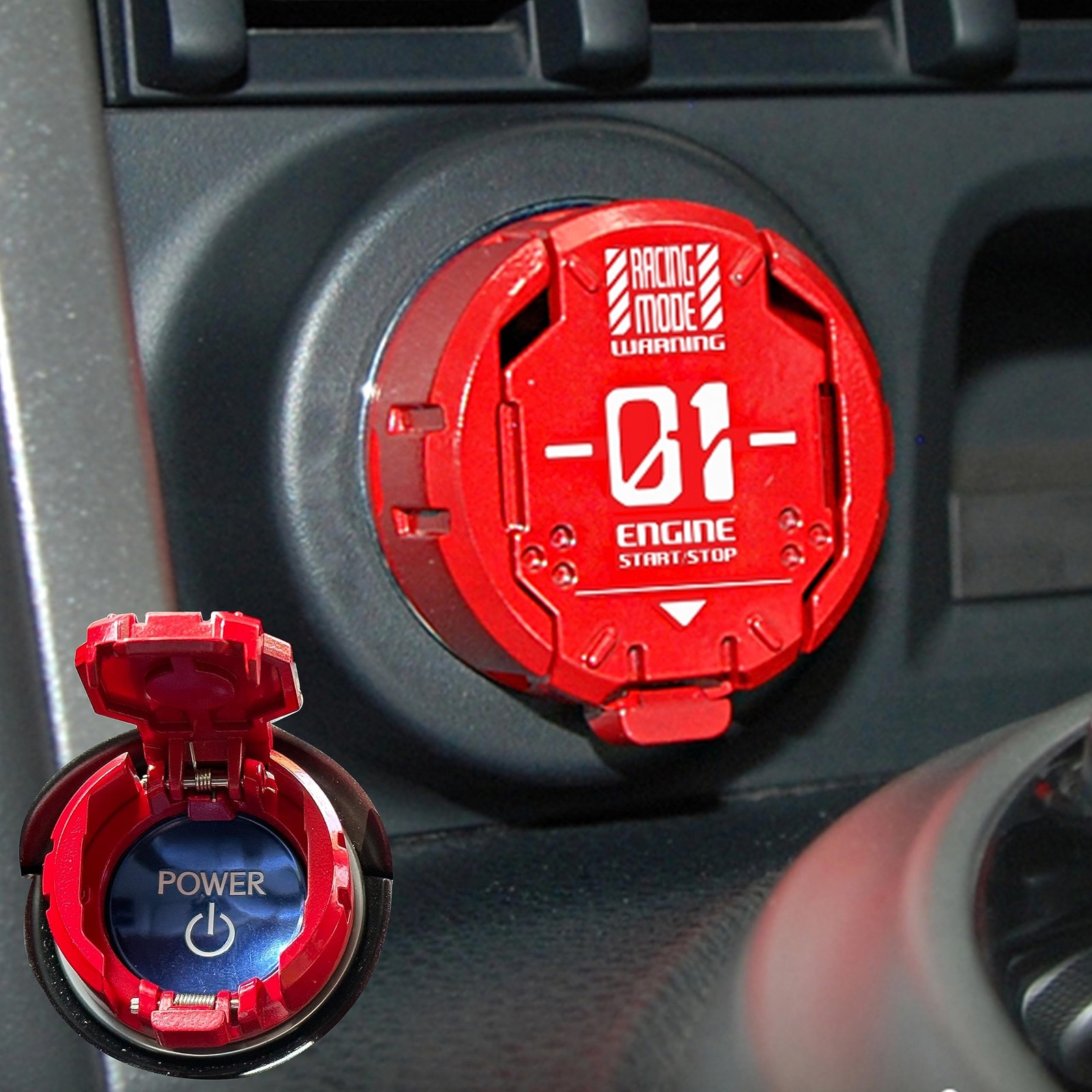 Erarise Metal Mecha Push Start Button Cover Car Engine Start Stop Button Cover