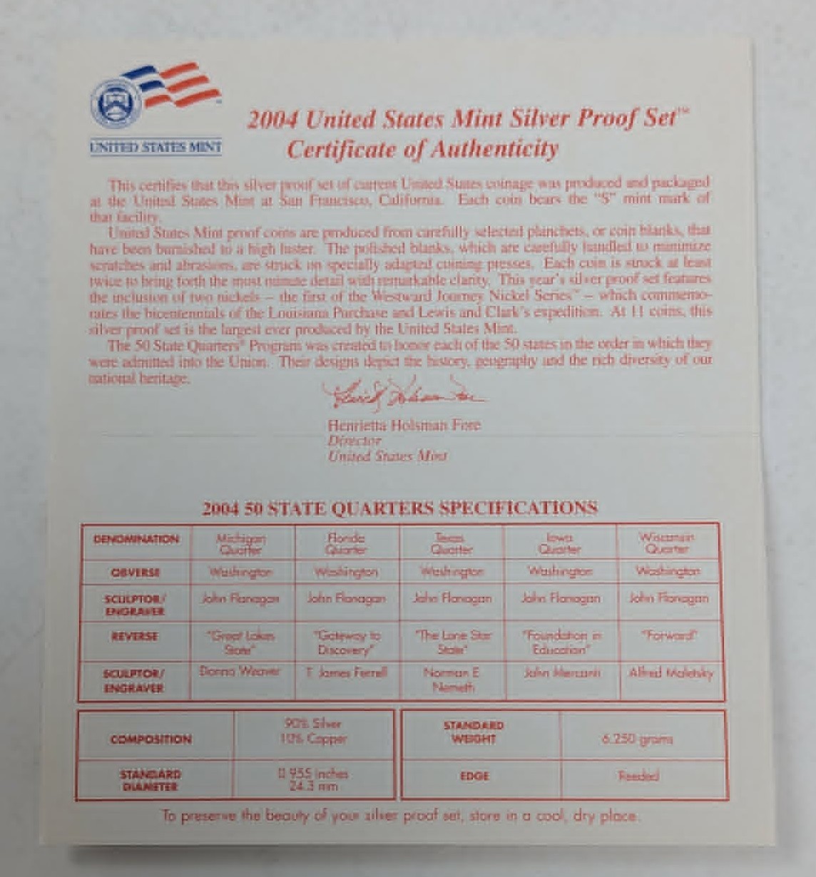 2004 S US Mint Silver Proof Set 11 Coins With OGP & COA