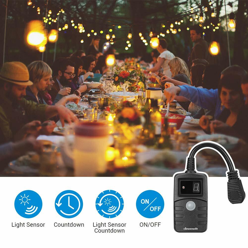 DEWENWILS Sensor Timer Weatherproof Countdown Photocell Plug in Timer 2 Pack