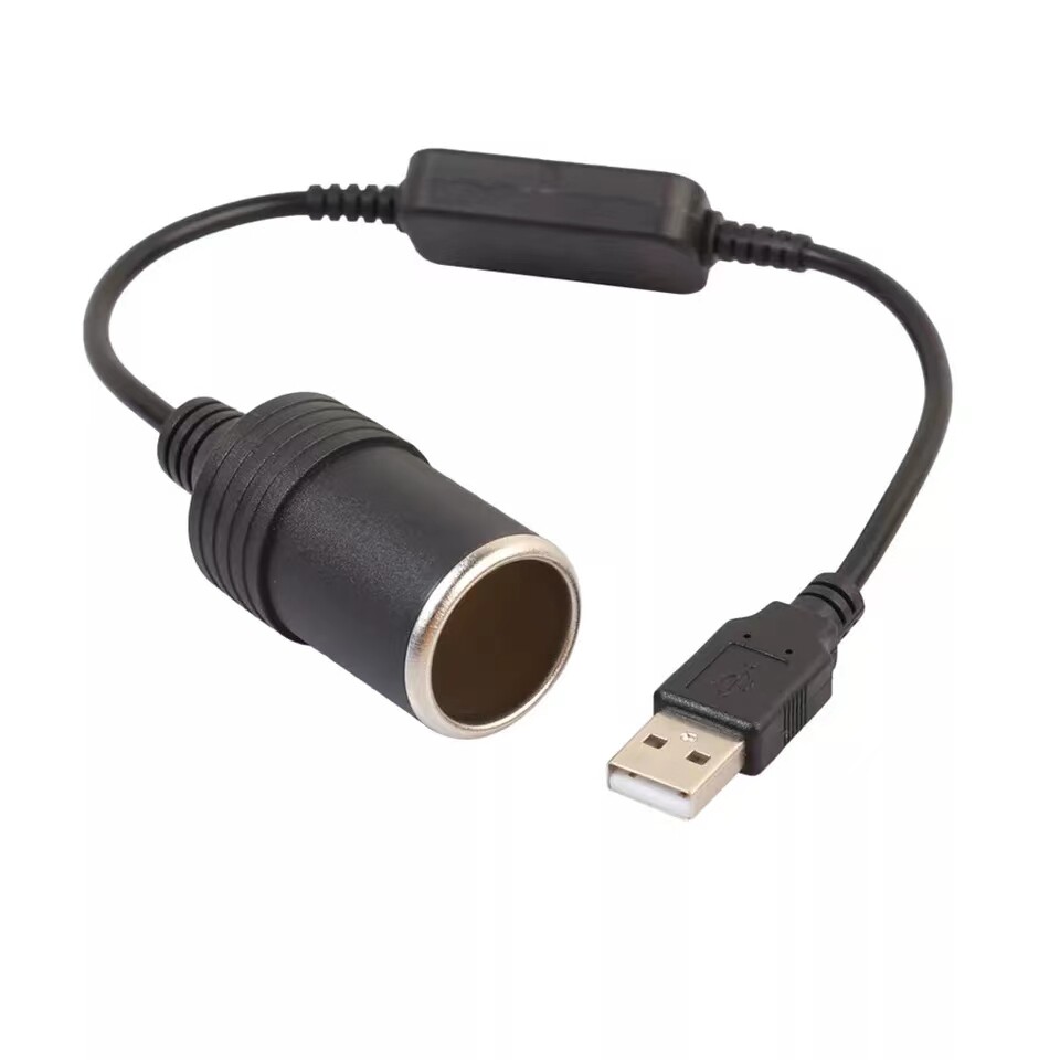USB To 12V Car Cigarette Lighter Female Socket Converter Adapter Cable Connector