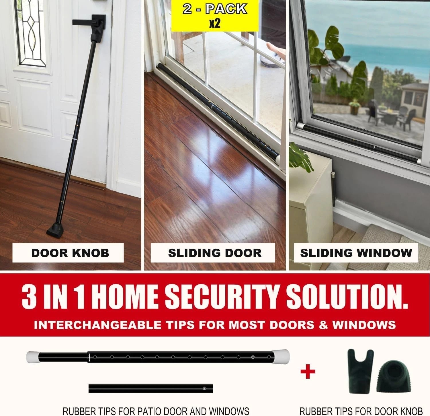 Versatile Iron Security Bar Set - Adjustable Door Stopper & Lock Bar - 2 Pack
