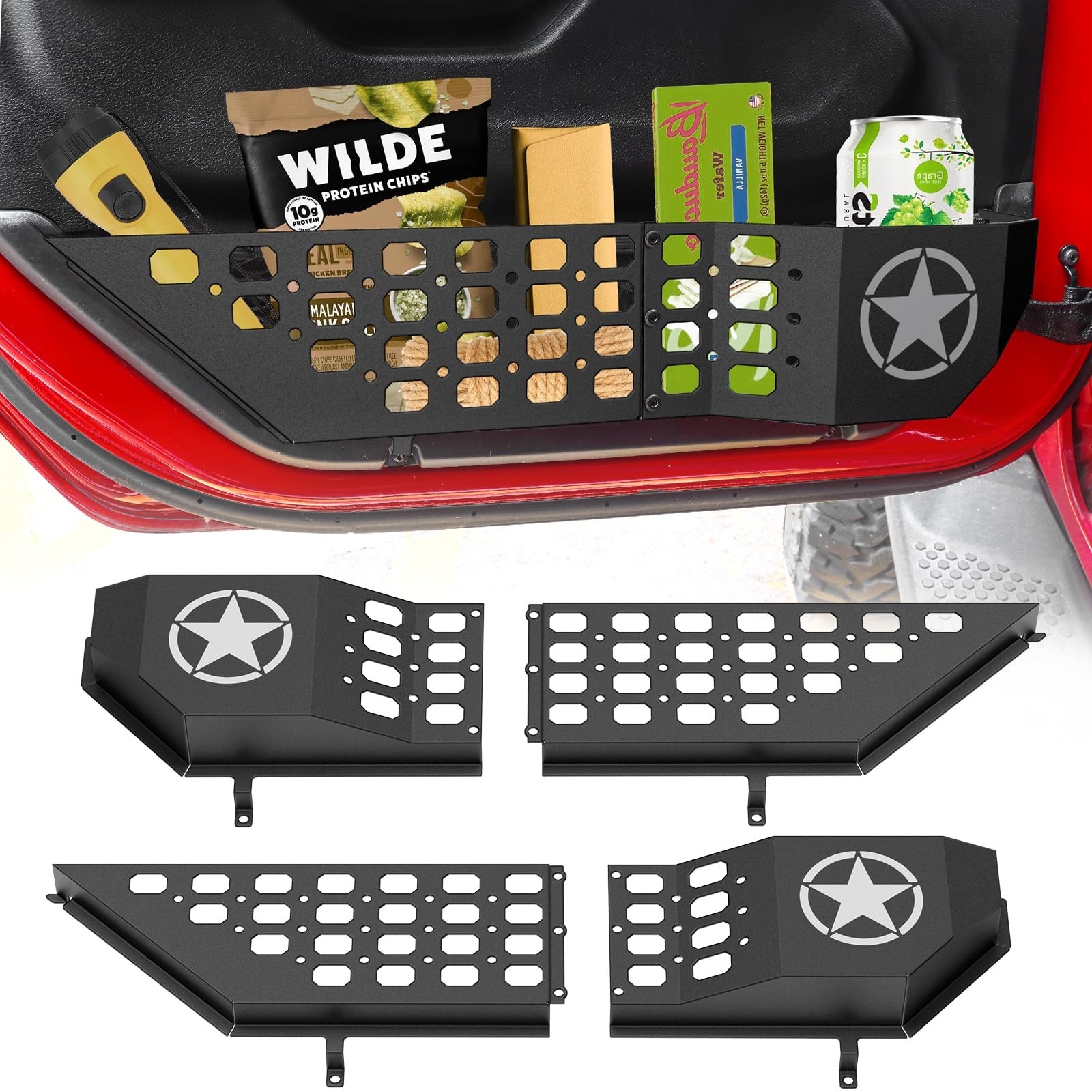 Metal Front Door Storage Box Pockets Fit for Jeep Wrangler,Door Side Insert O...