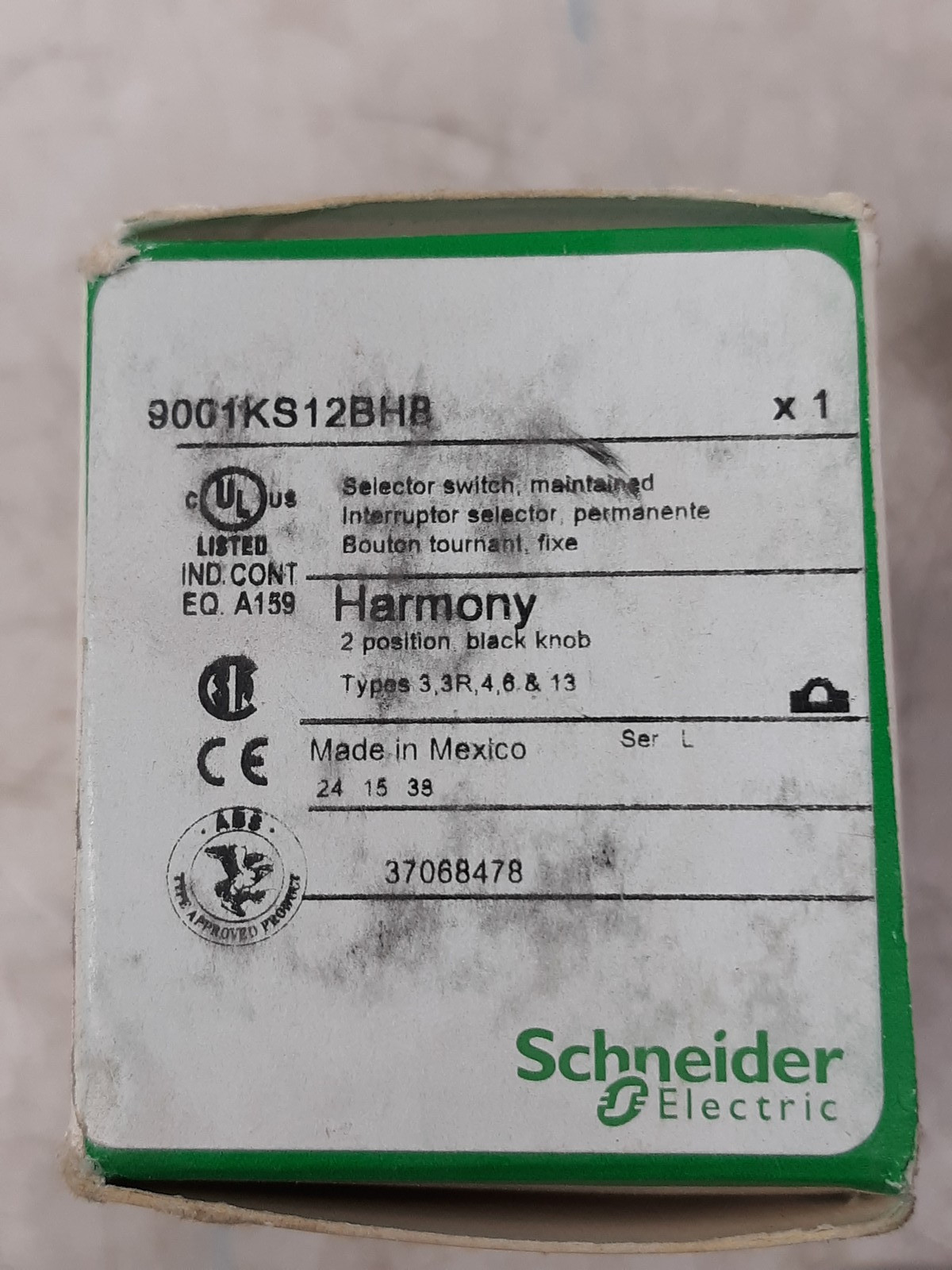 Schneider Electric 9001KS12BH8 Harmony 2-Position Selector Switch