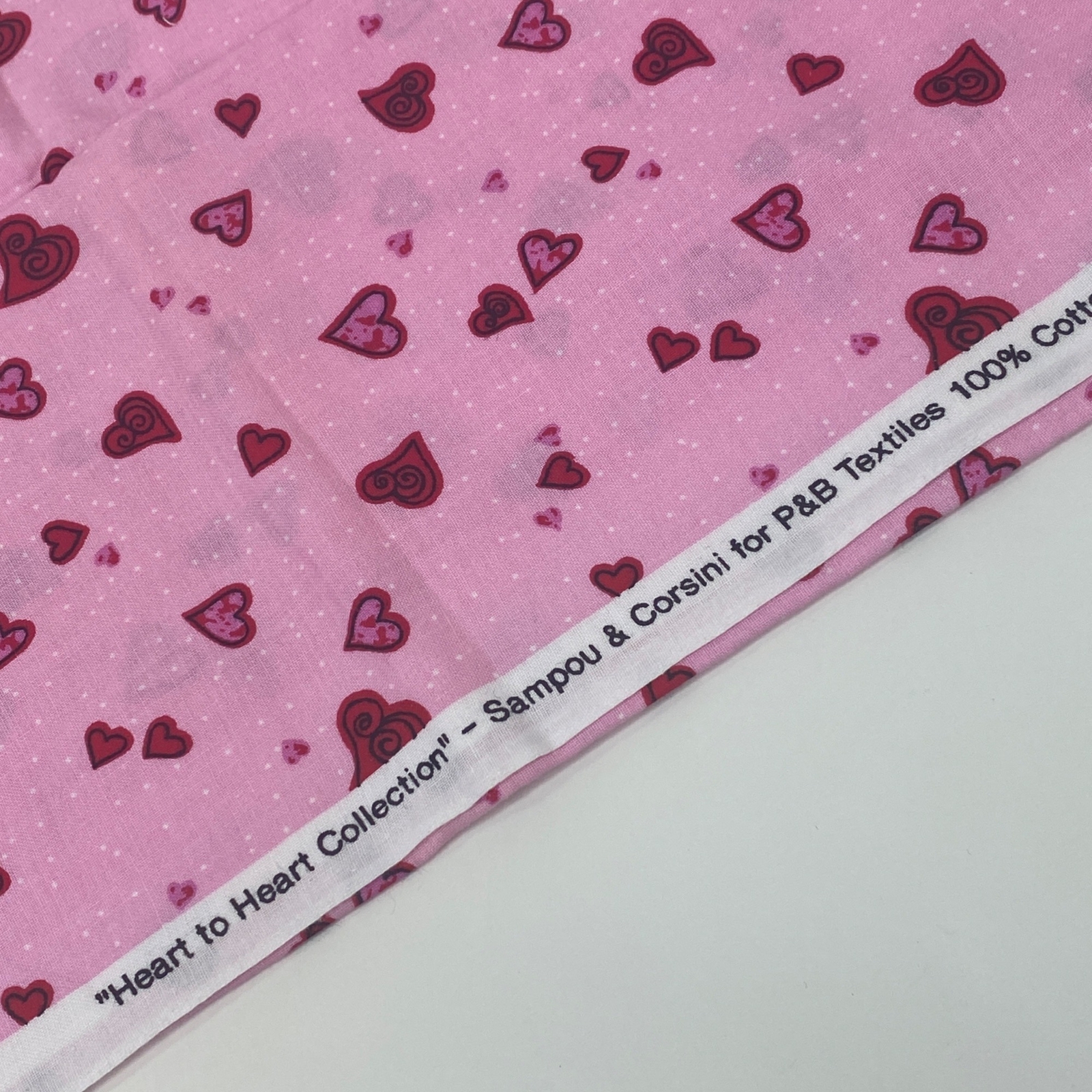 1/2 Yard Cut Quilting Pink Red Heart Collection P&B Textiles Fabric Quilt