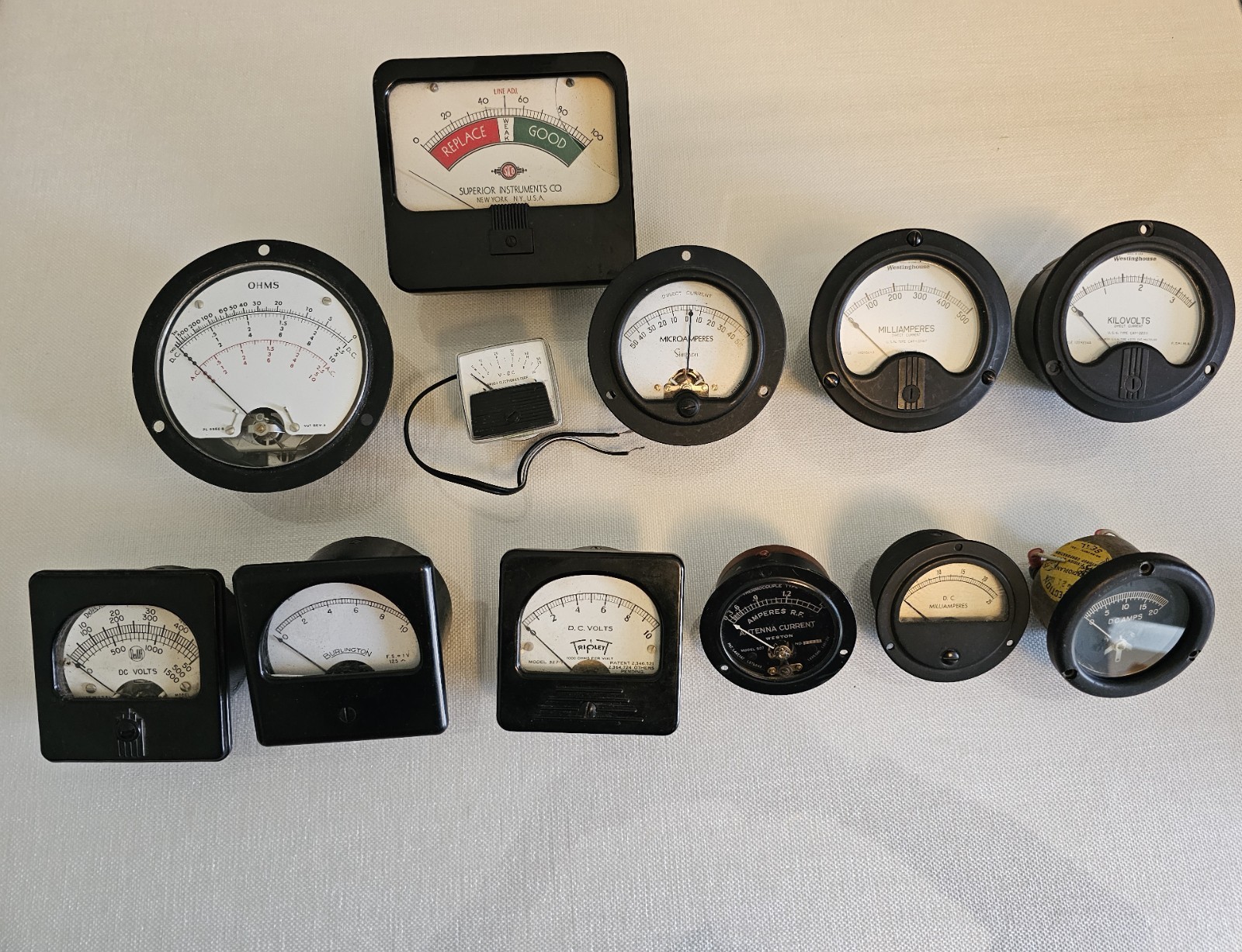 Lot of 12 Vtg Mixed Brands Panel Meters Volt Milliamperes Kilovolts