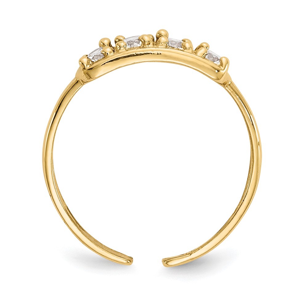 10K Yellow Gold Round Cut Cubic Zirconia Adjustable Fancy Toe Ring