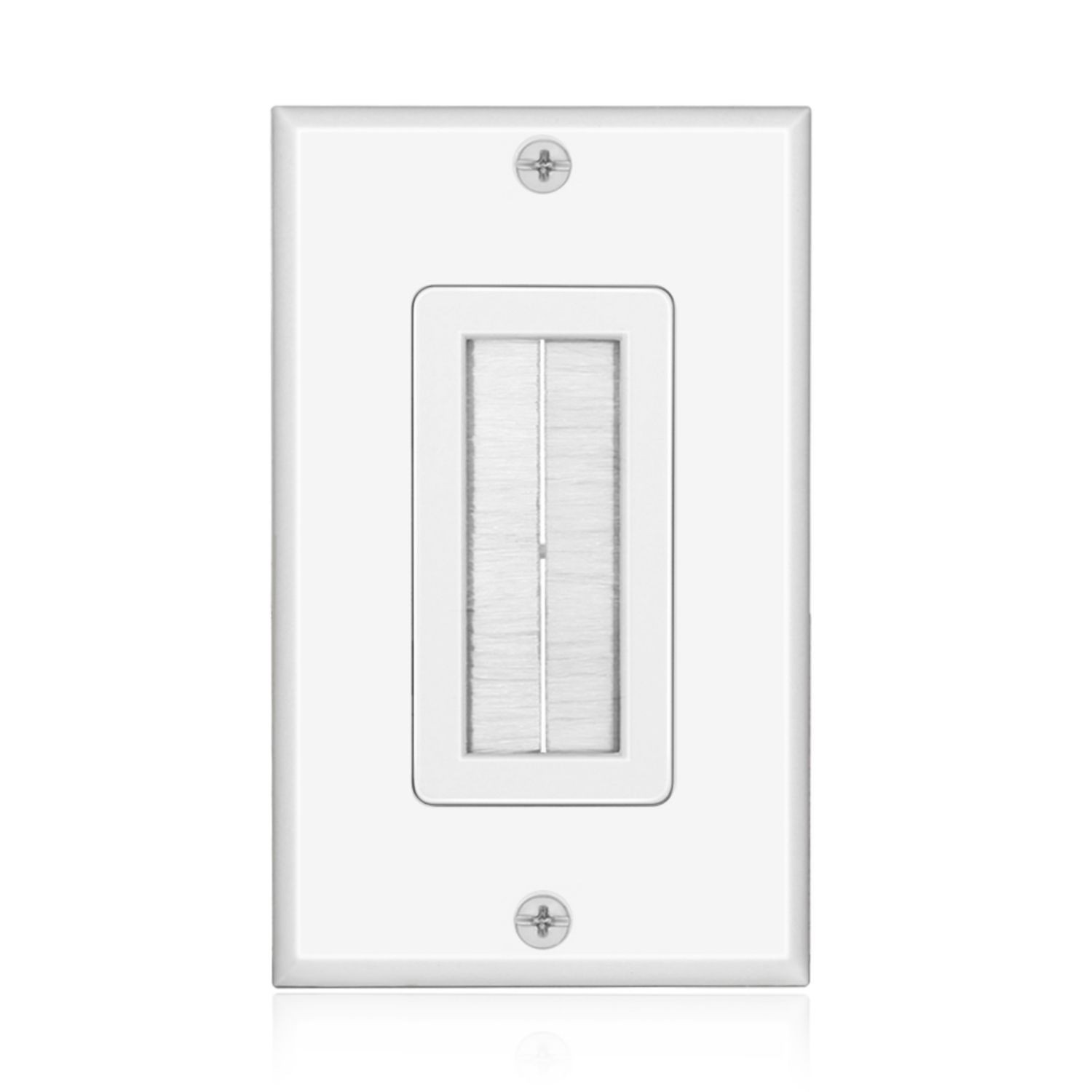 Brush Wall Plate Single Gang Bristles Port Insert Cover Outlet Mount Panel White