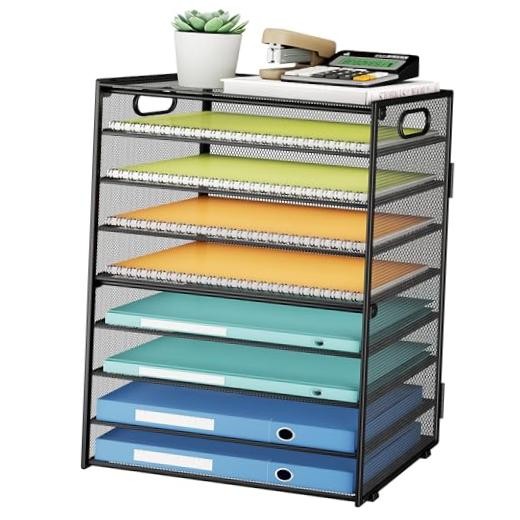 9 Tier Paper Organizer for Desk - Metal Mesh Letter Tray File Paper Black