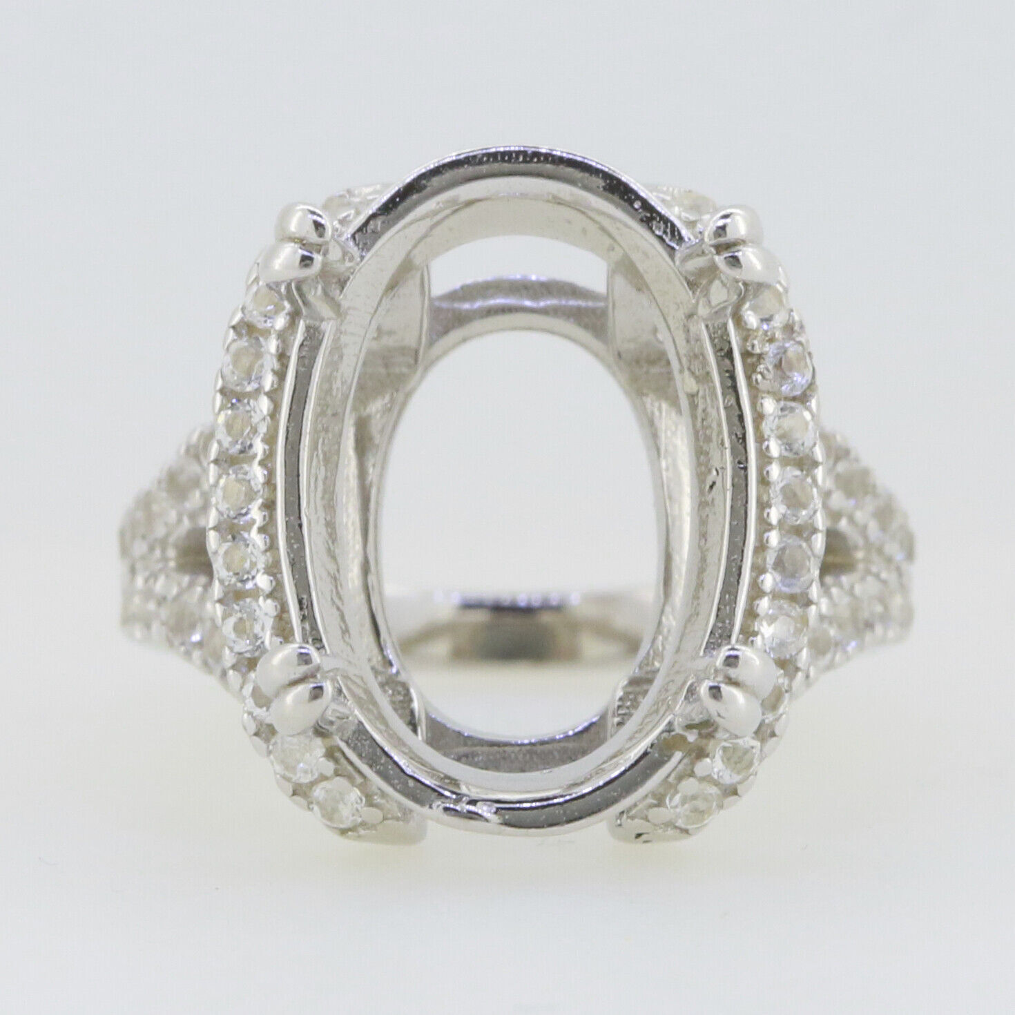 Sterling Silver Semi Mount Ring Setting Oval OV 18x13mm Split Shank