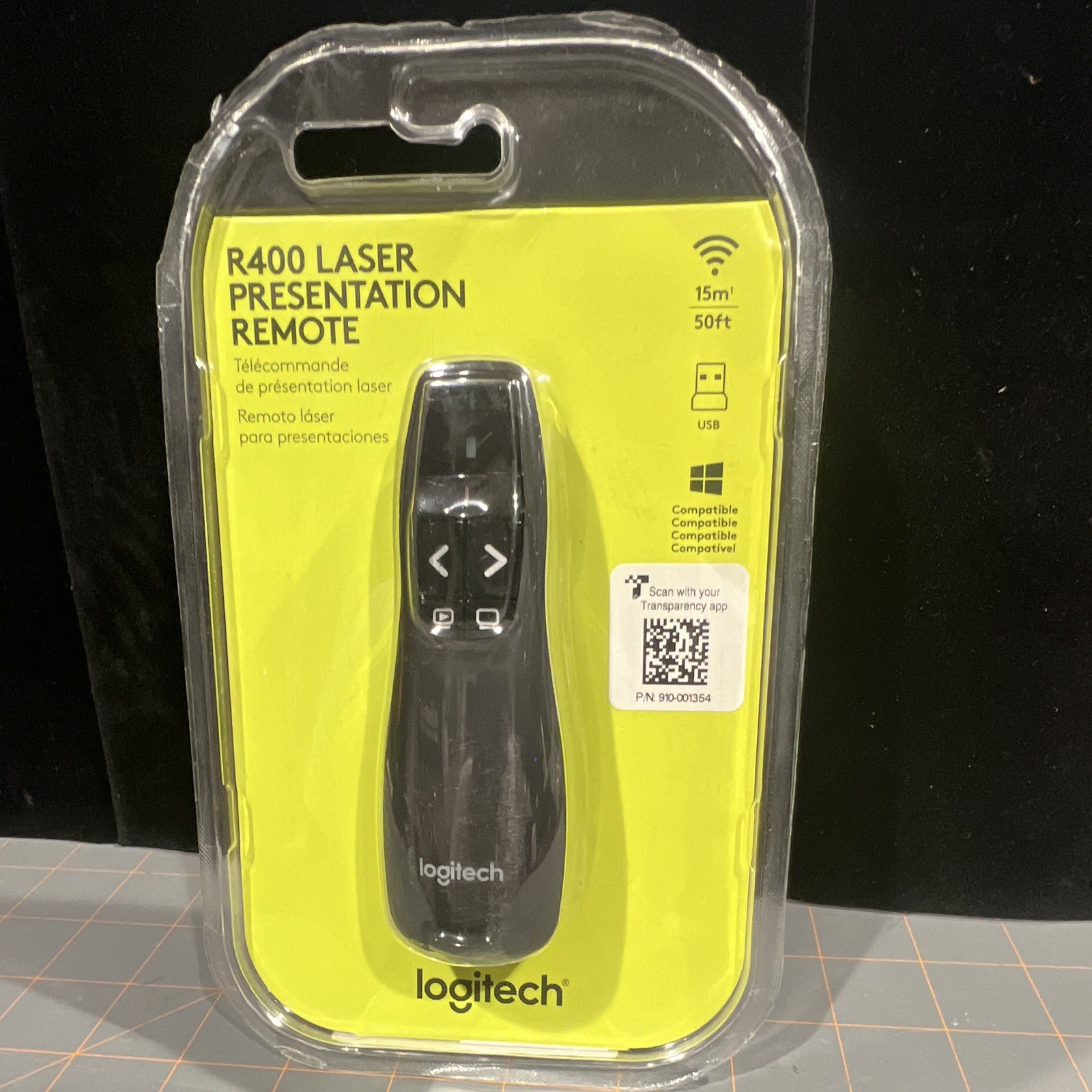 Logitech R400 Wireless Presentation Remote w/ USB Receiver, Laser Pointer, Black