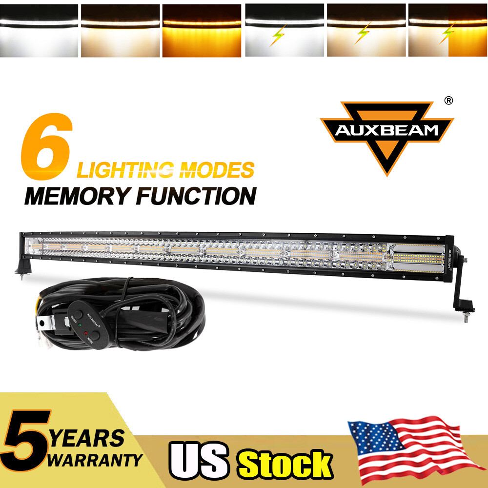 AUXBEAM 50"Inch Curved LED Work Light Bar Amber & White Offroad Driving Fog Lamp