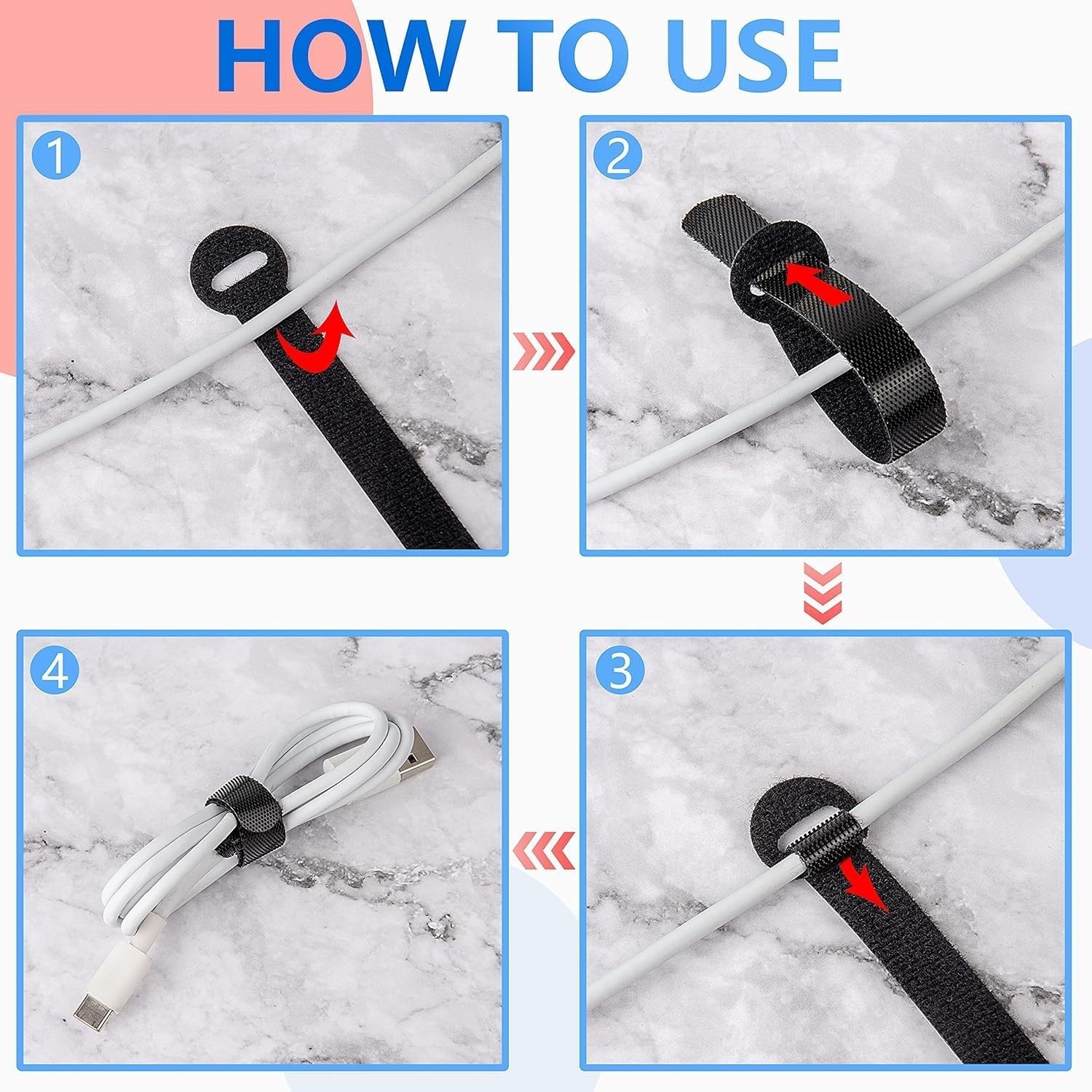 100 x Colourful Reusable Cable Ties, Cable Straps, Adjustable Cable Ties