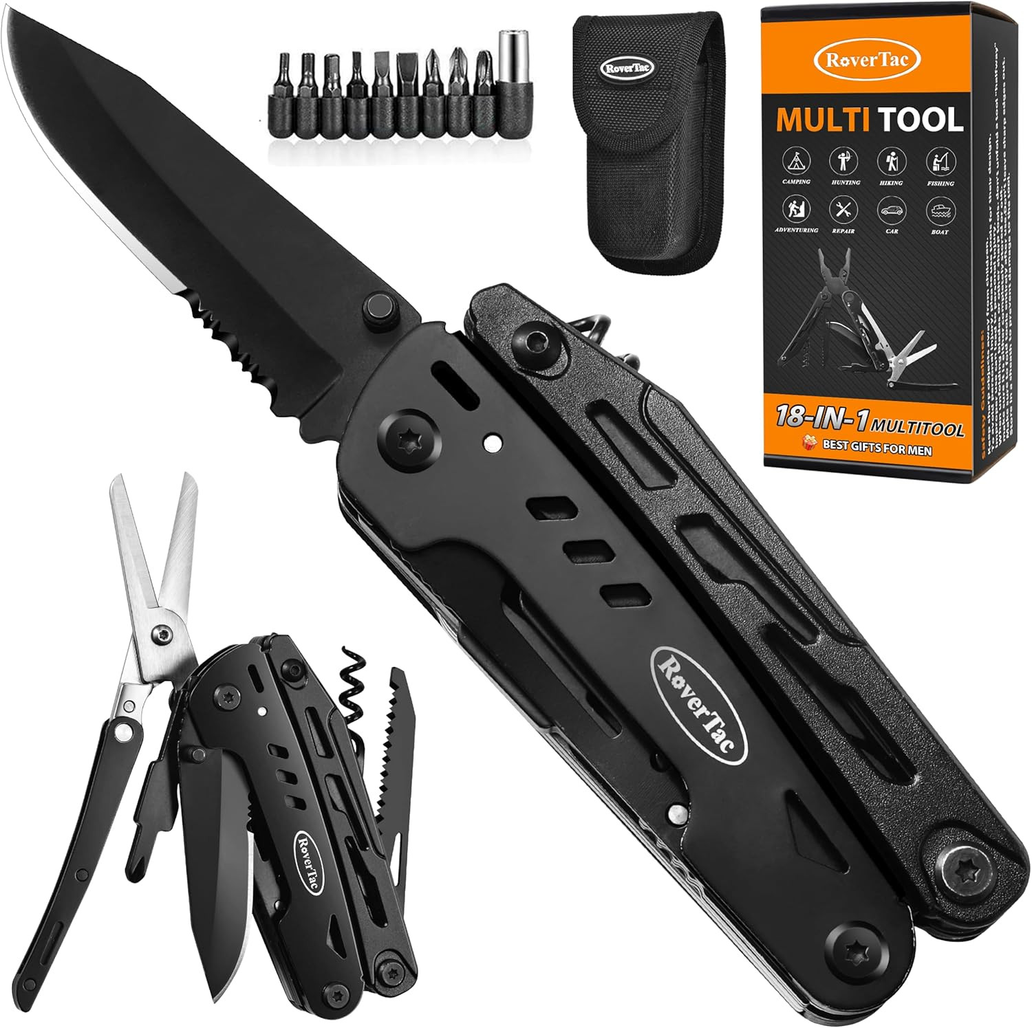 18-In-1 Multitool Pocket Knife with Pliers, Saw, Corkscrew & Detachable Scissors
