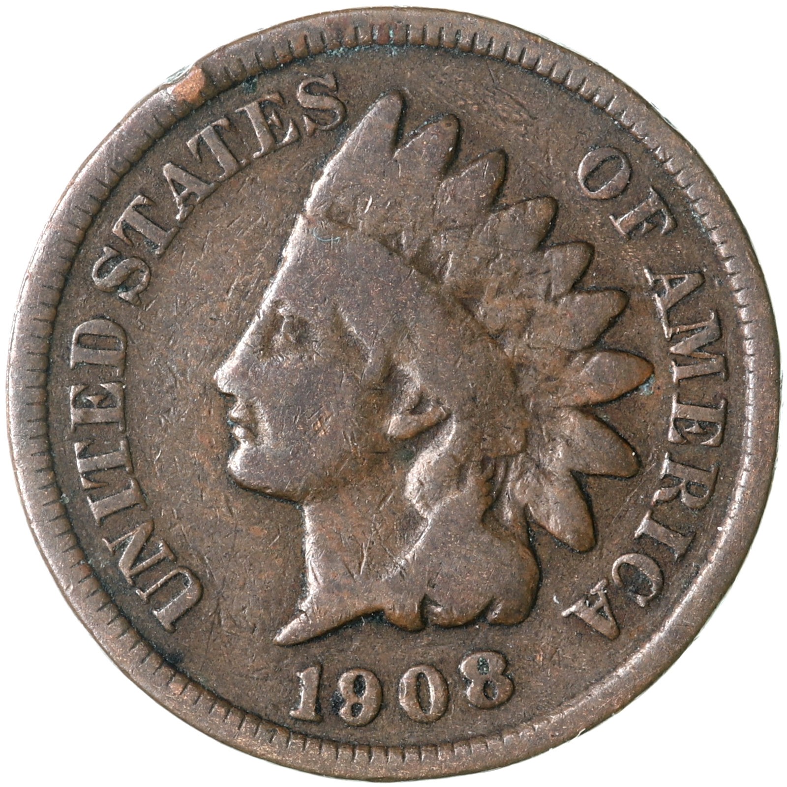 1908 (P) Indian Head Cent Good Penny GD