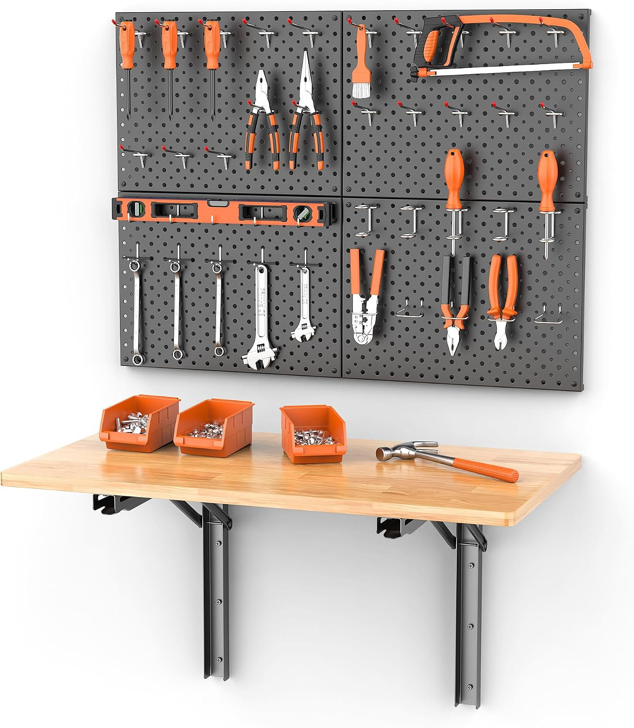 Heavy Duty Folding Workbench with Pegboard – Wall-Mounted Work Table for Garage