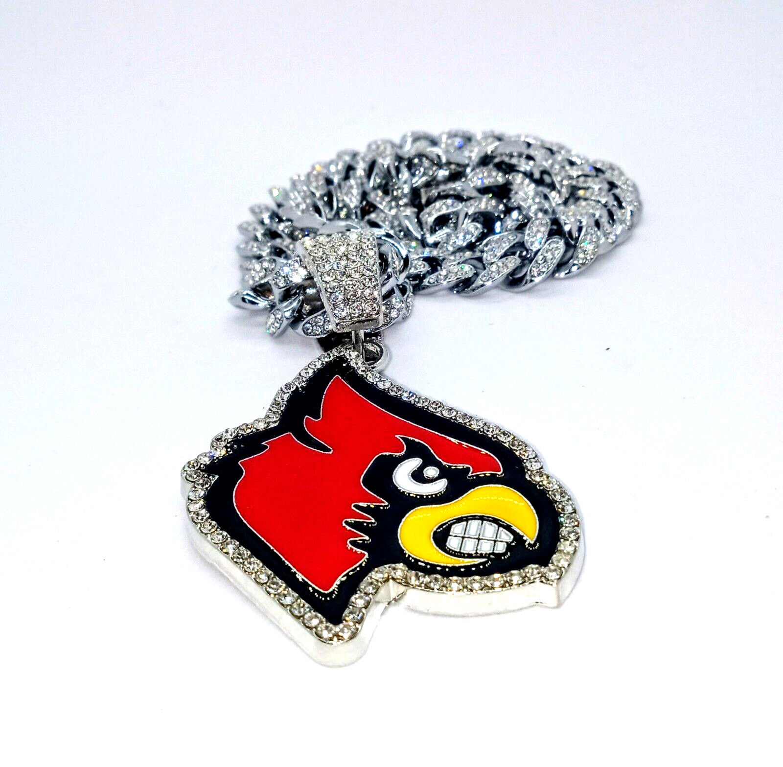 LOUISVILLE CARDINALS GEM NECKLACE Silver Bling Sports Hip Hop Pendant &20" Chain