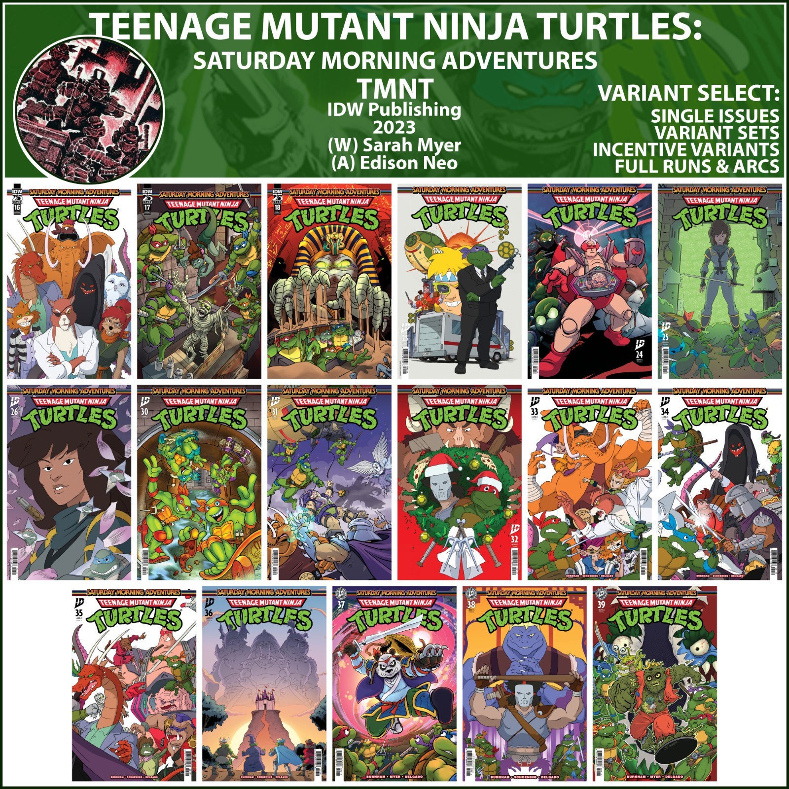 TMNT Saturday Morning Adv Cont (2023) #16-18 23-26 31-37 38 39 IDW COVER SELECT