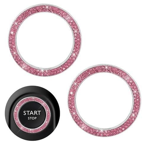 2PCS Car Bling Engine Start Ring Decal, Crystal Auto Push Start Button Pink