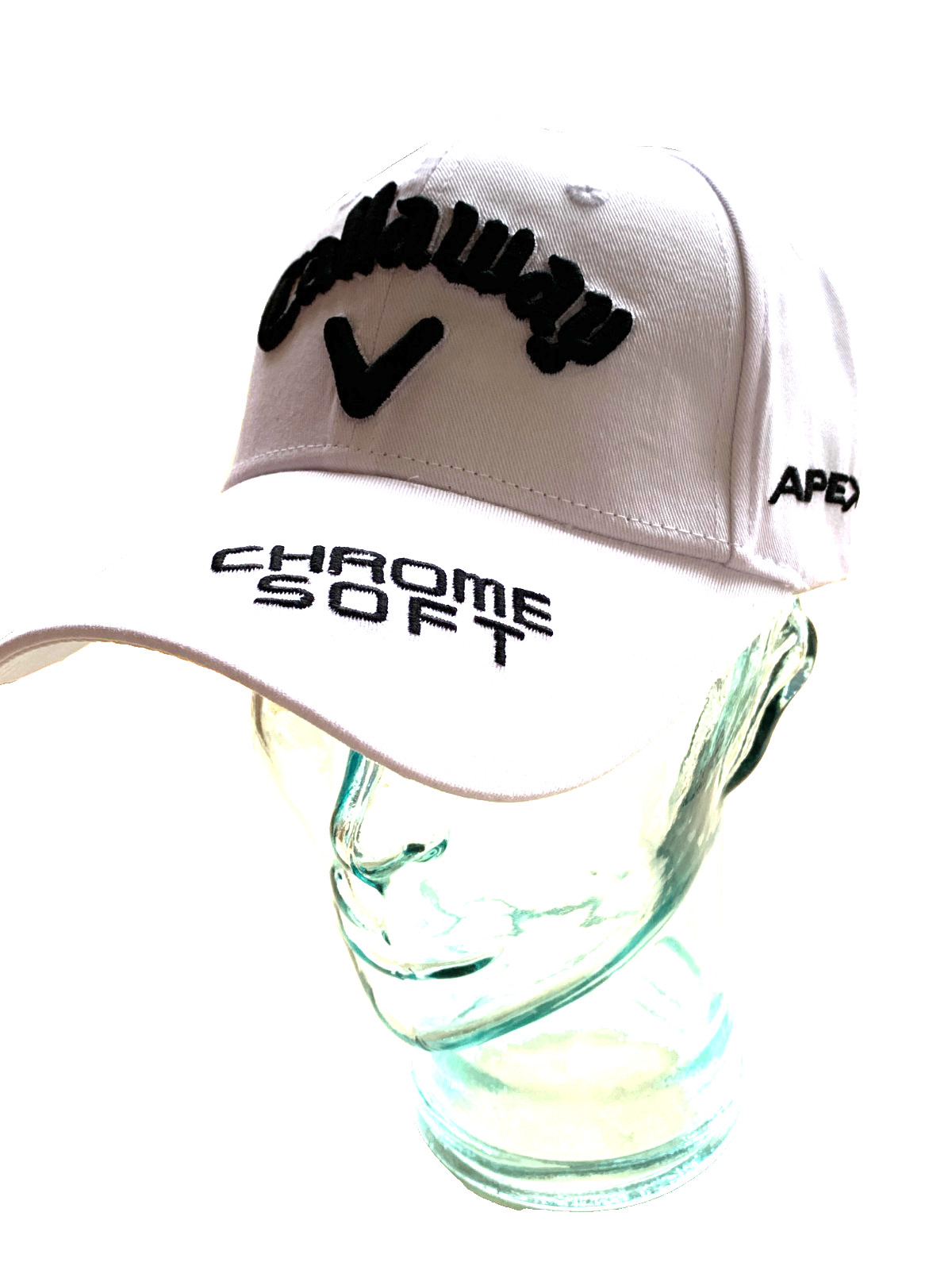 White Golf Cap w/ 3D Embroidery in Black. Popular Golf Company. Factory 2nd