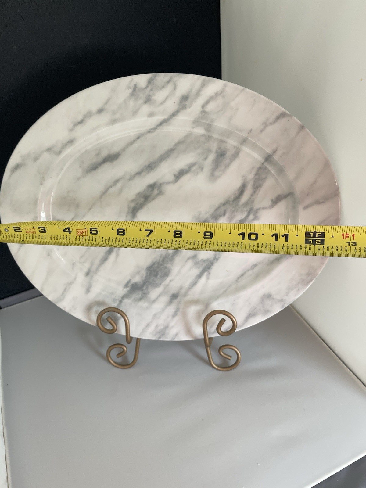 One Textured Prints Grey Marble Oval Rimmed Dish Serving Platter contemporary