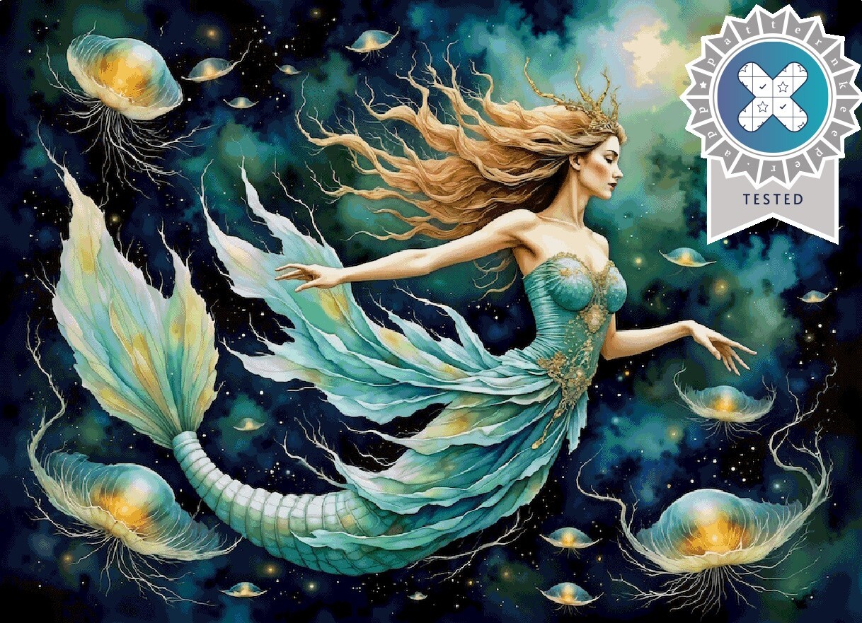 LARGE Mermaid & Jellyfish Cross Stitch Design Includes Full Pattern Keeper File