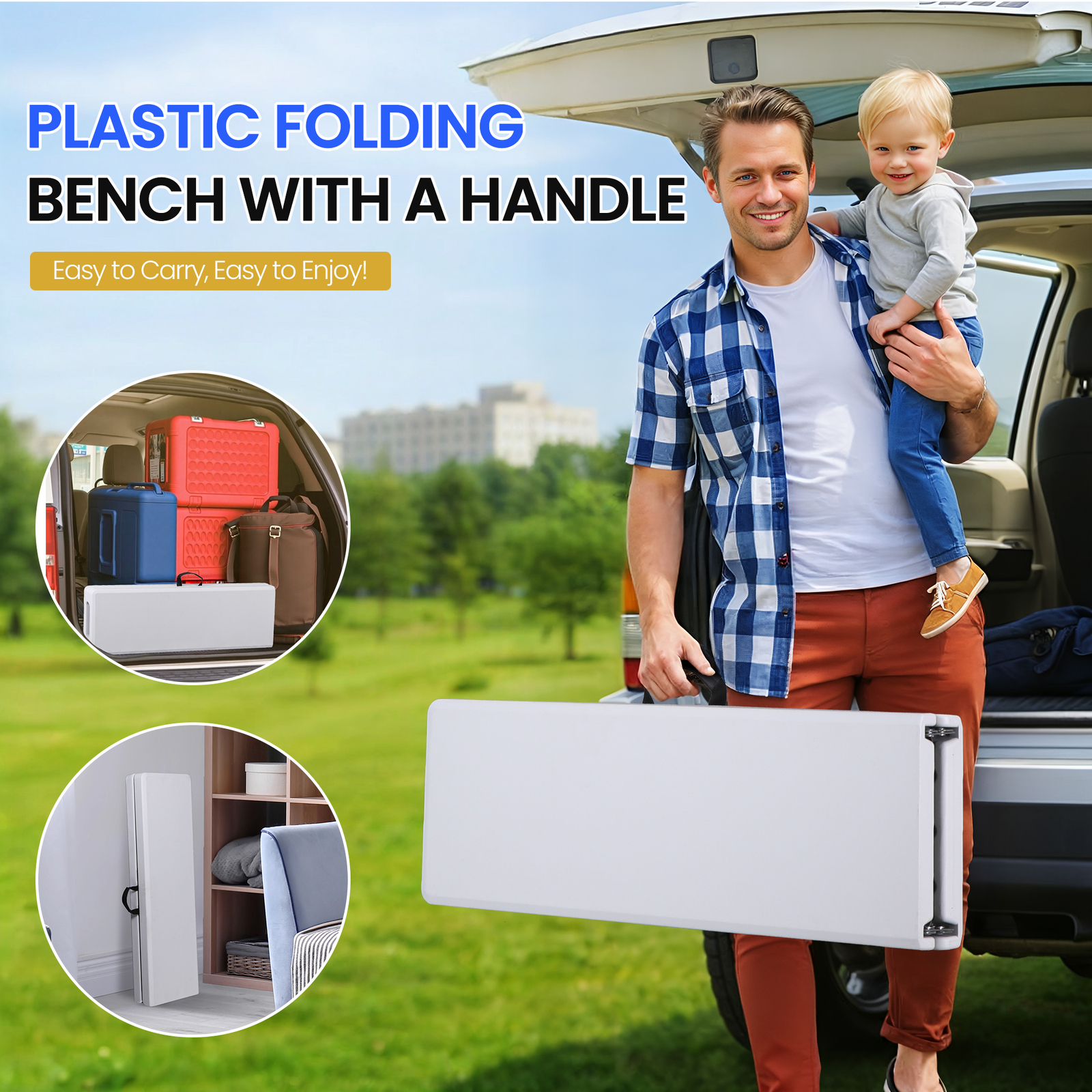 Folding Bench 6FT Plastic Folding Bench with Handles for Party Camping Picnic