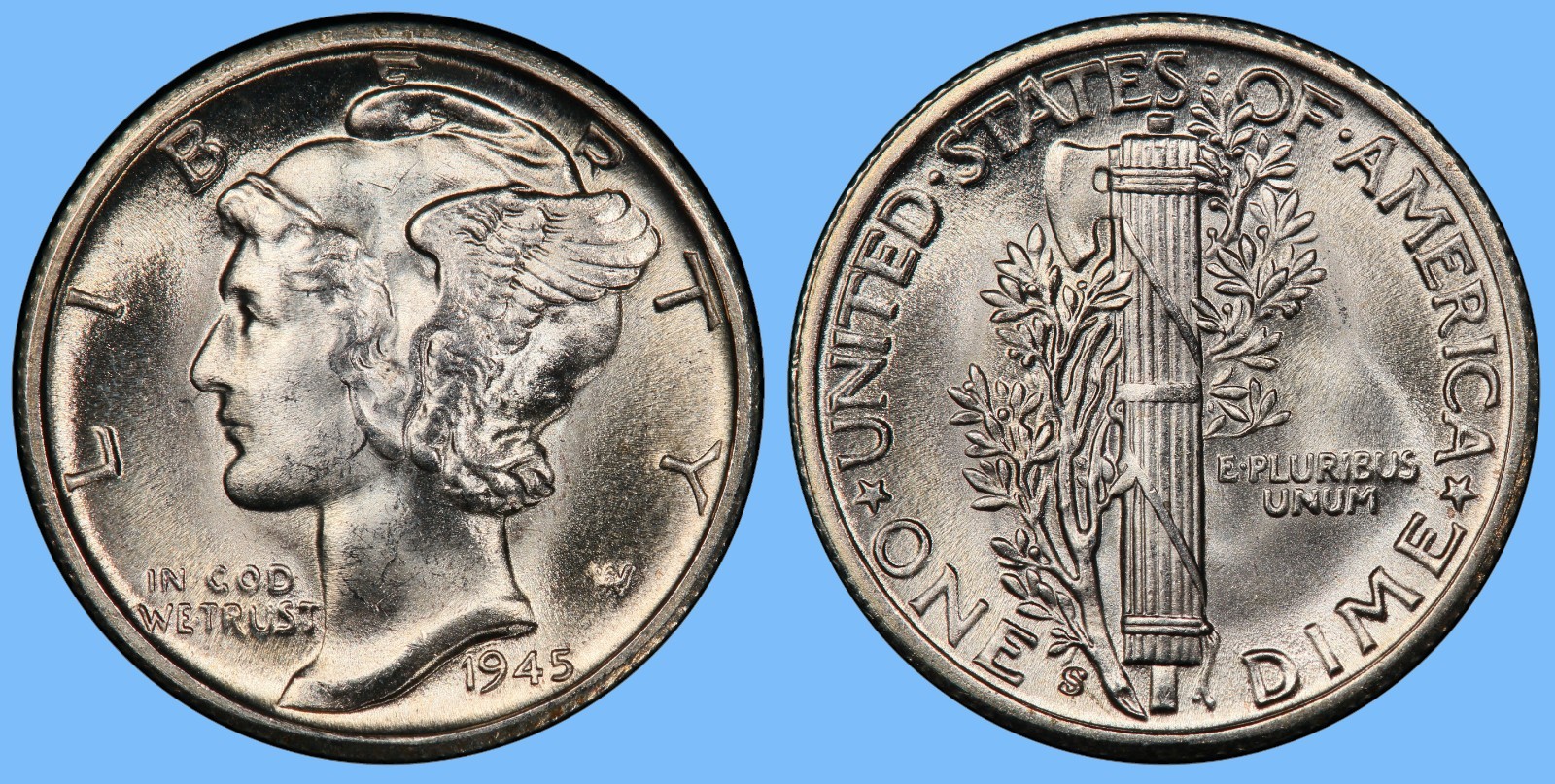 1945 S Mercury Dime ~ GEM BU UNC UNCIRCULATED ~ US Silver Coin Collectible
