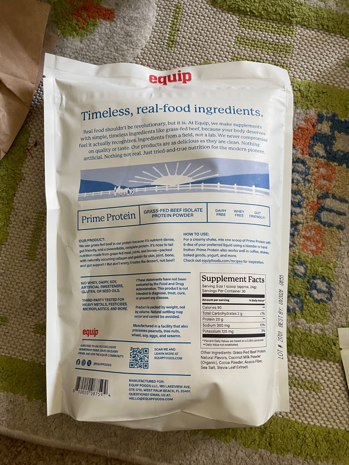 (FREE SHIPPING) Equip Prime Protein Grass-Fed Beef Isolate Powder
