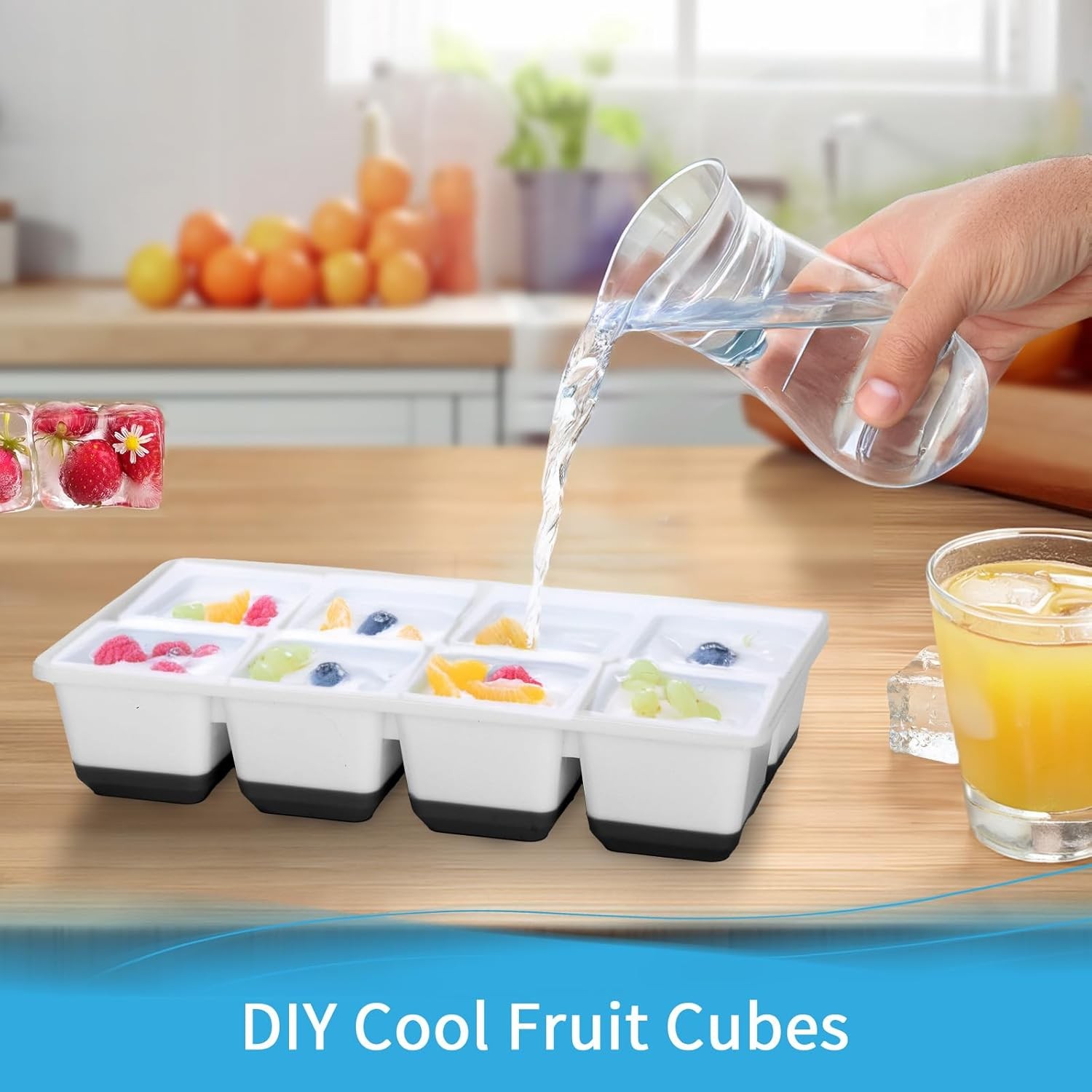 Large Ice Cube Trays with Lid, Jrisbo 2 Pack Stackable Silicone Ice Cube Molds f