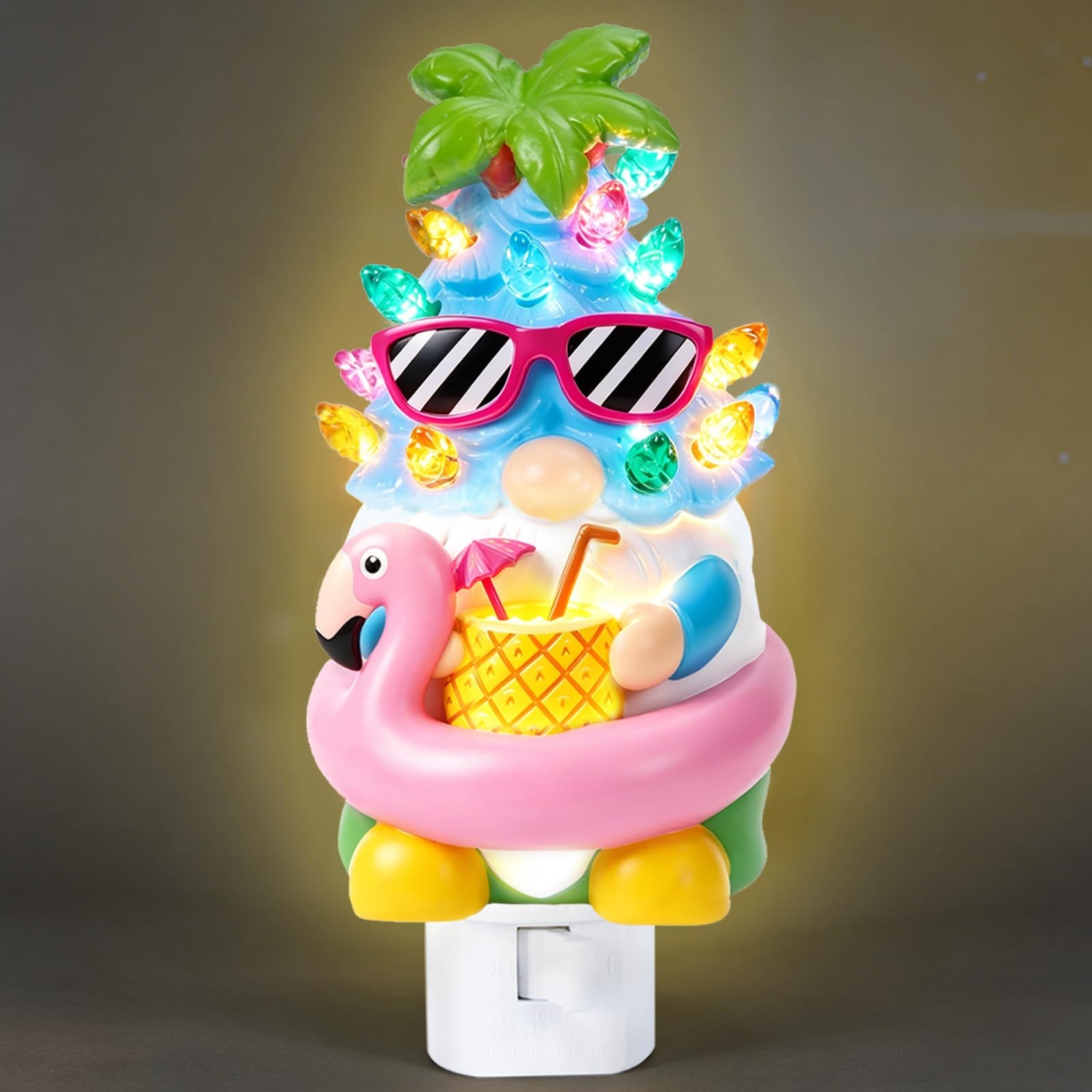 Summer Hawaii Gnome Night Light Hawaii Flamingo Gnome Plug in Pineapple Cocon...