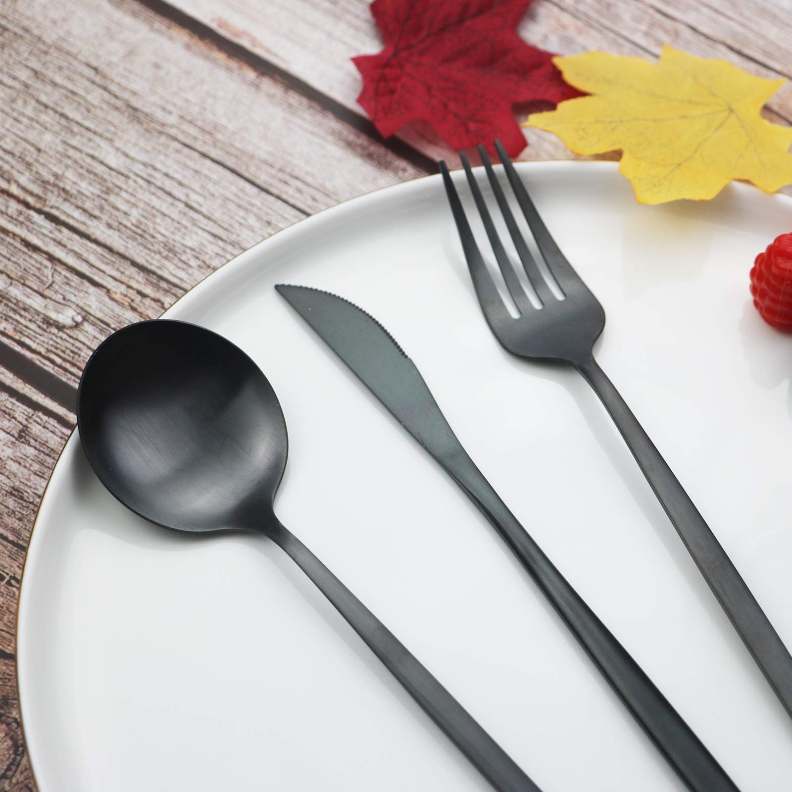 Black Silverware Set 40 Pieces Flatware Set 304 Stainless Steel Flat Cutlery ...