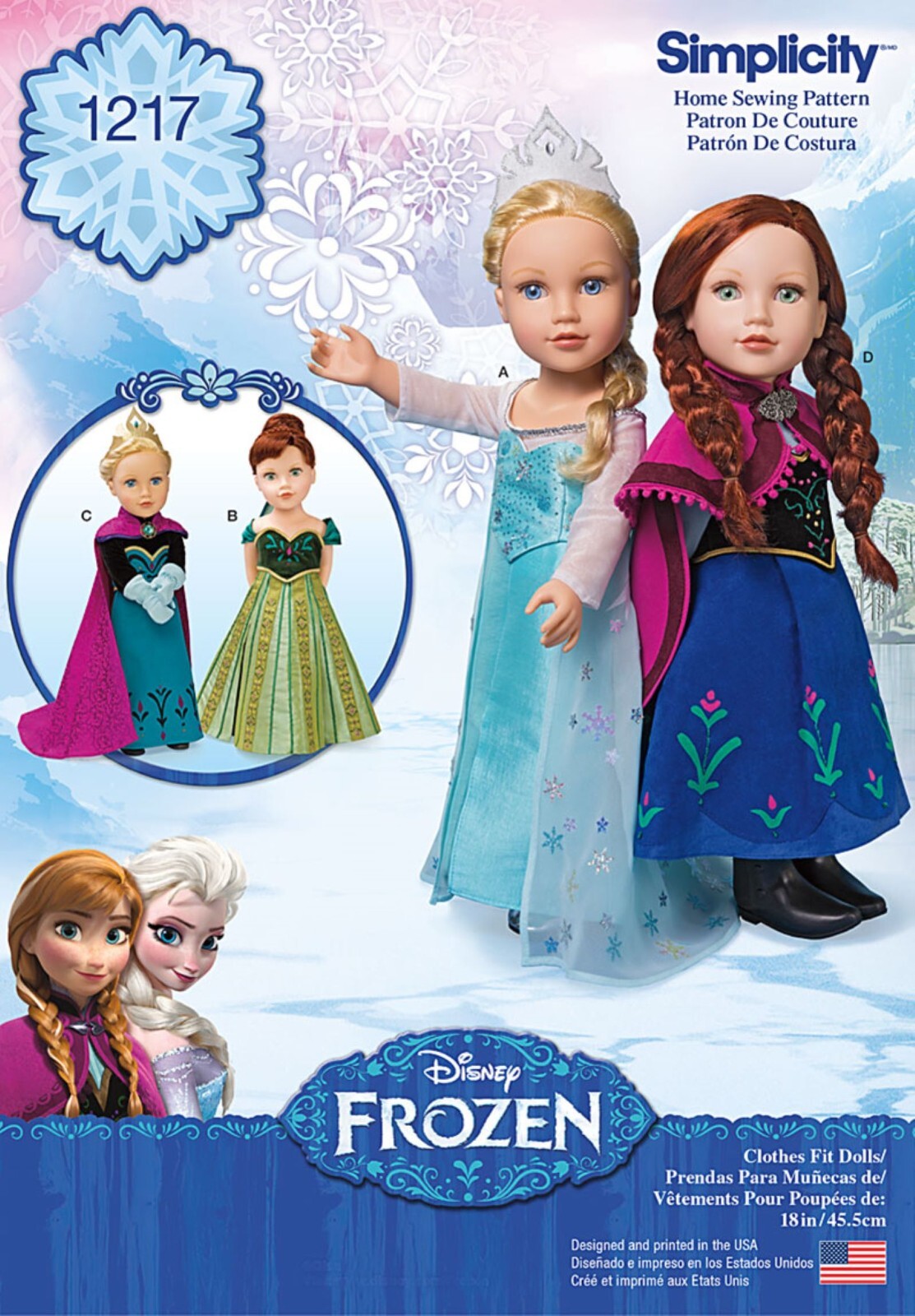 Simplicity 1217 FROZEN Anna Elsa 18" Doll Clothes Sewing Craft Pattern UNCUT