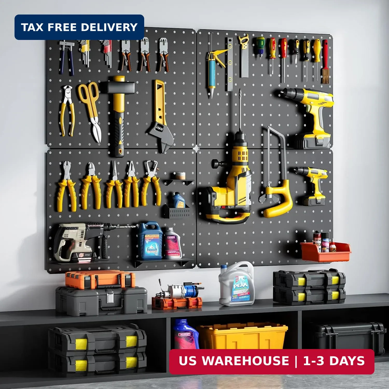 Peg Board, 110pcs Metal Pegboard Kit, Includes 4 Pack Black Peg Board Panels wit