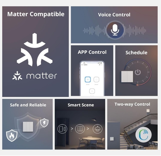 SONOFF Matter Smart Light Switch, 2.4GHz WiFi Light Switch, Neutral Wire Require