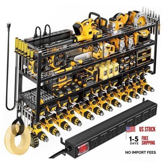 49.5" W Large Power Tool Organizer Wall Mount with Charging Extra Large Black