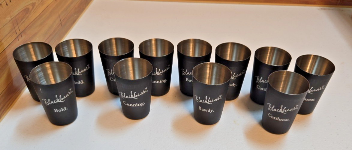 Set of (12) Blackheart Special Rum Shot Glasses; Black Metal