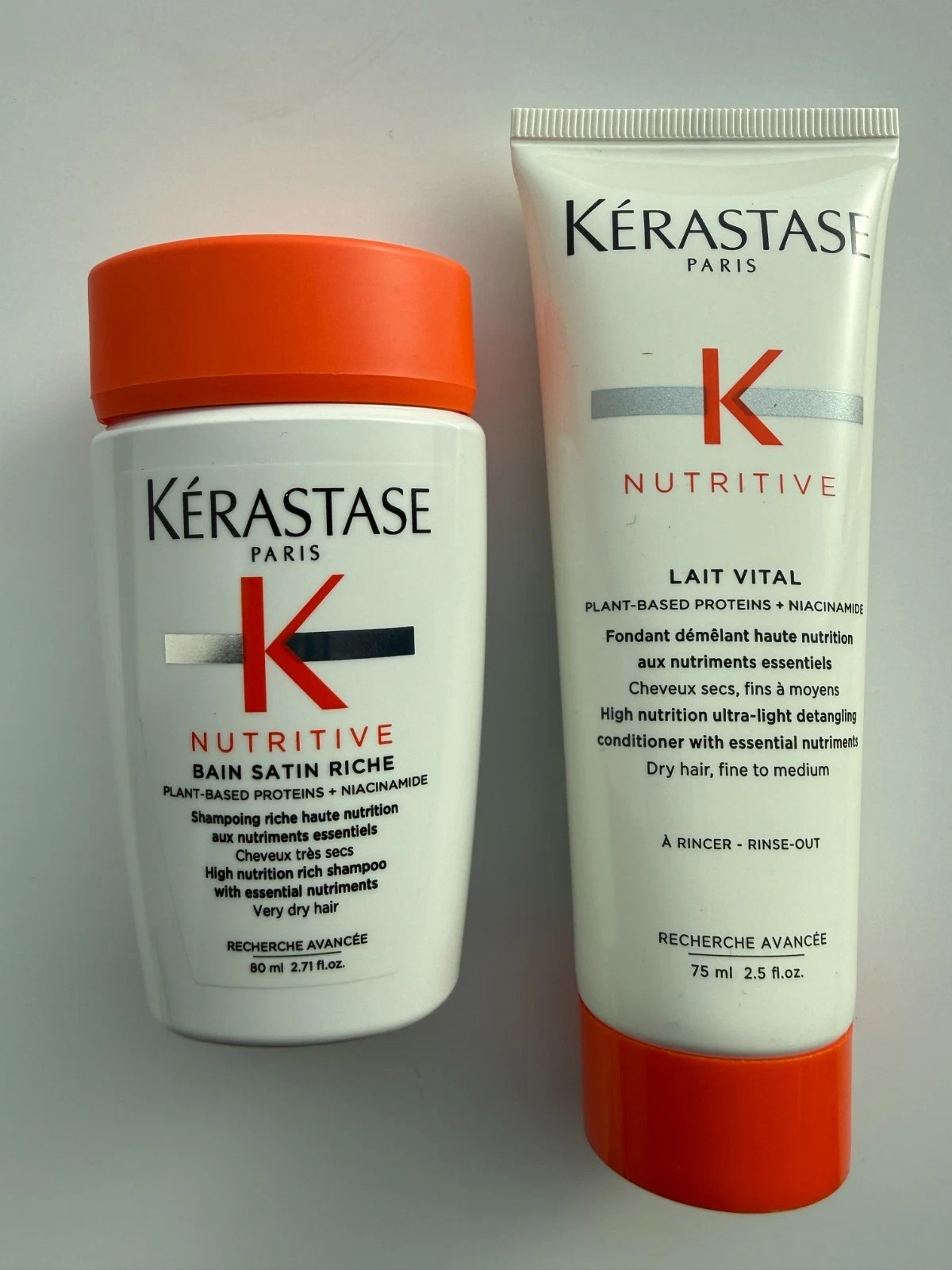 Kerastase Bain Satin Rich 2.71 fl.oz & Lait Vital 2.5 fl.oz Travel Sizes DUO Set