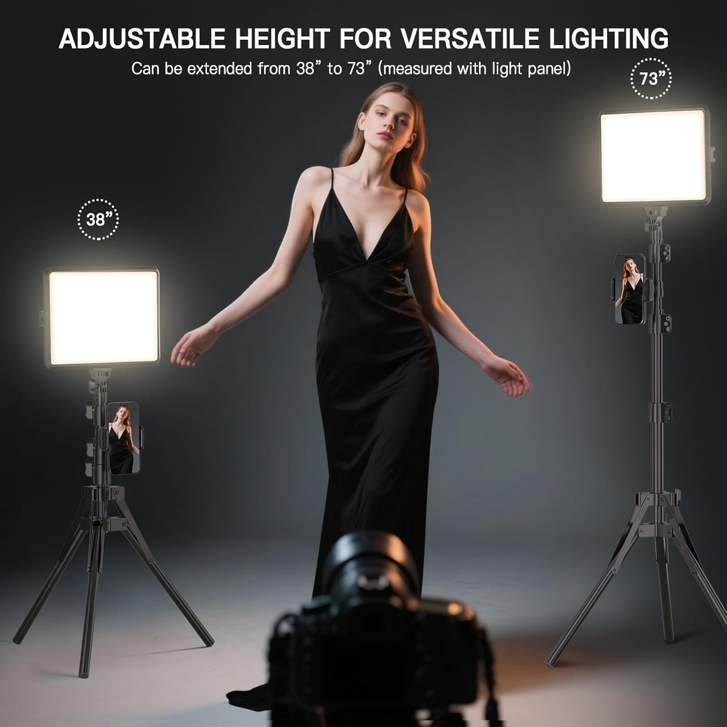 2-Pack Dimmable Photography Lights with Tripod Holder & USB Connectivity