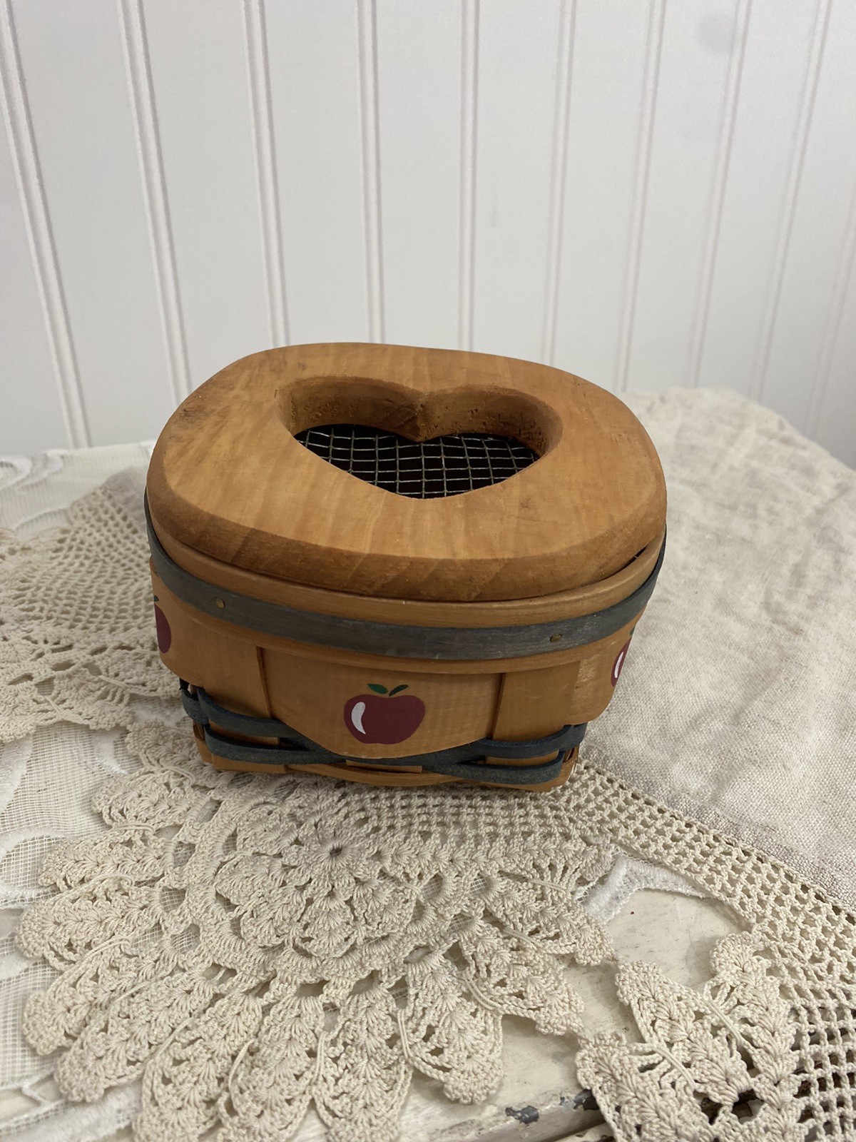 Small Basket With Wooden Lid, Lid Has A Heart Cutout