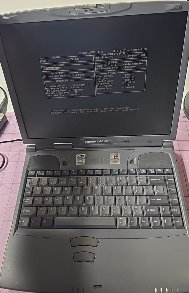 Vintage Toshiba Satellite 4090XDVD Celeron, 64mb RAM - for parts or repair