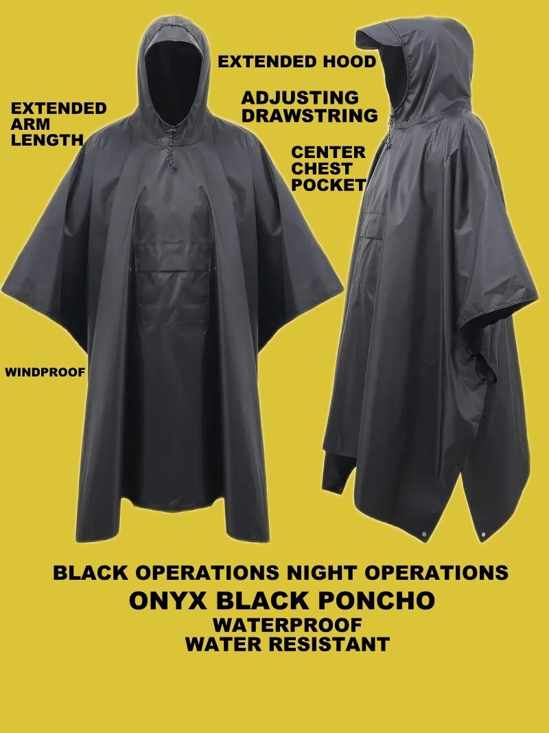 NEW WATERPROOF ONYX BLACK NIGHT OP MILITARY RAIN PONCHO WET WEATHER SHELTER HALF