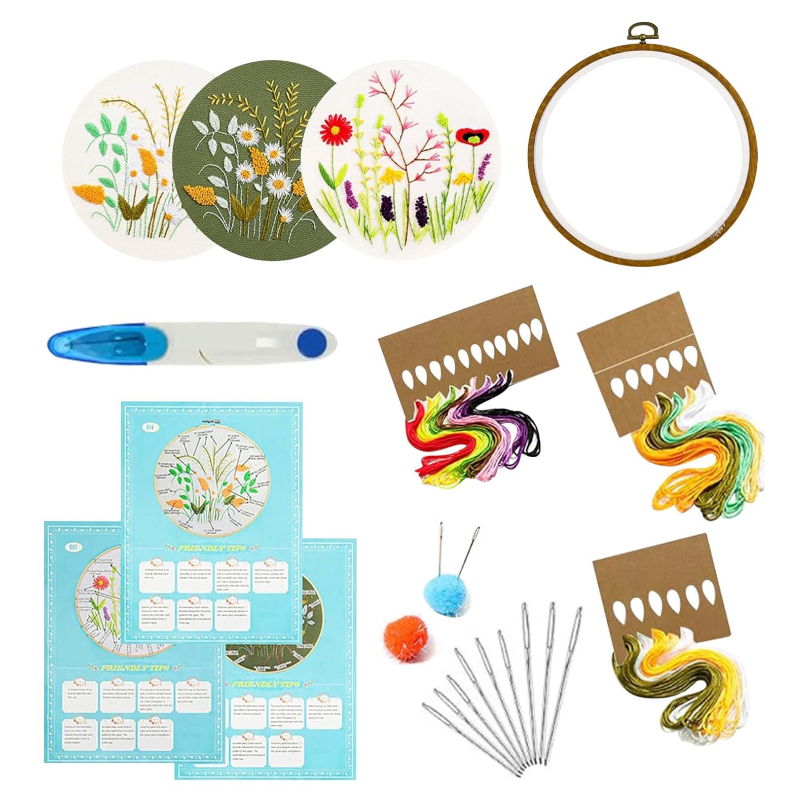 Atteret 3in1 Starter light Floral Embroidery Kit with Patterns, Wood