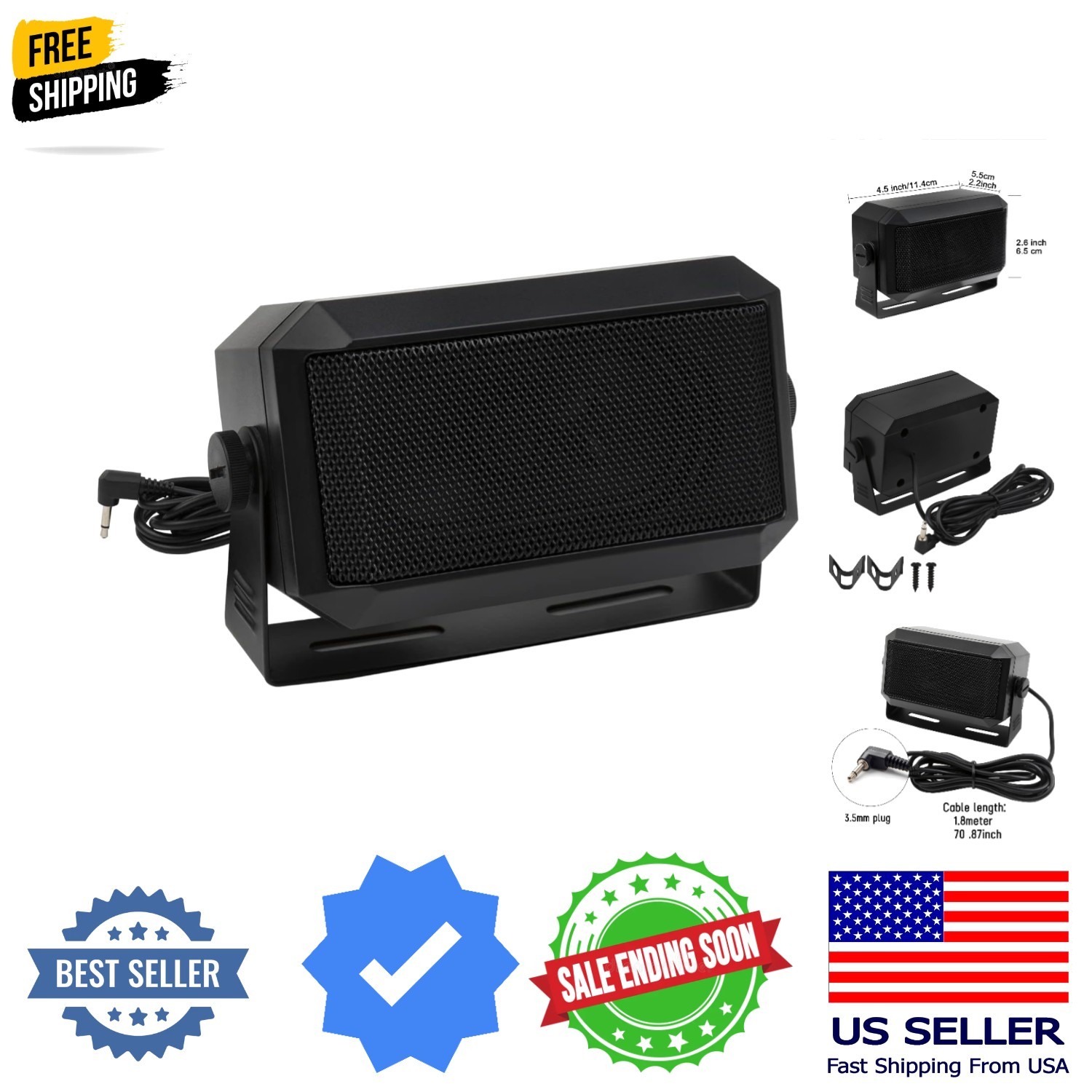 Rectangular External Communications Speaker for Ham Radio or CB & Scanners, 5...