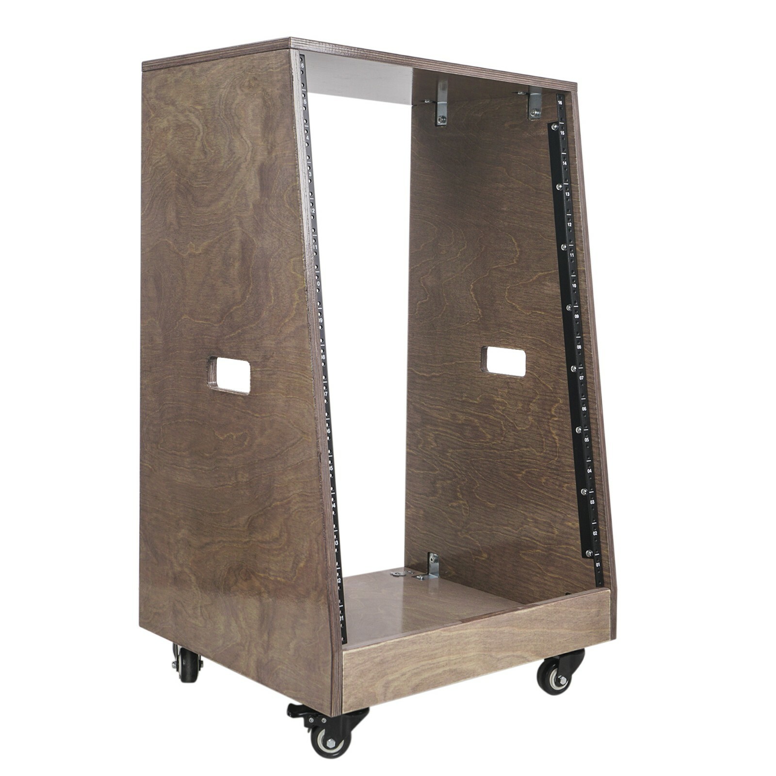 Sound Town 16U DIY Slanted Rack Plywood Weathered Brown Rubber Feet (SDRK-16TB)