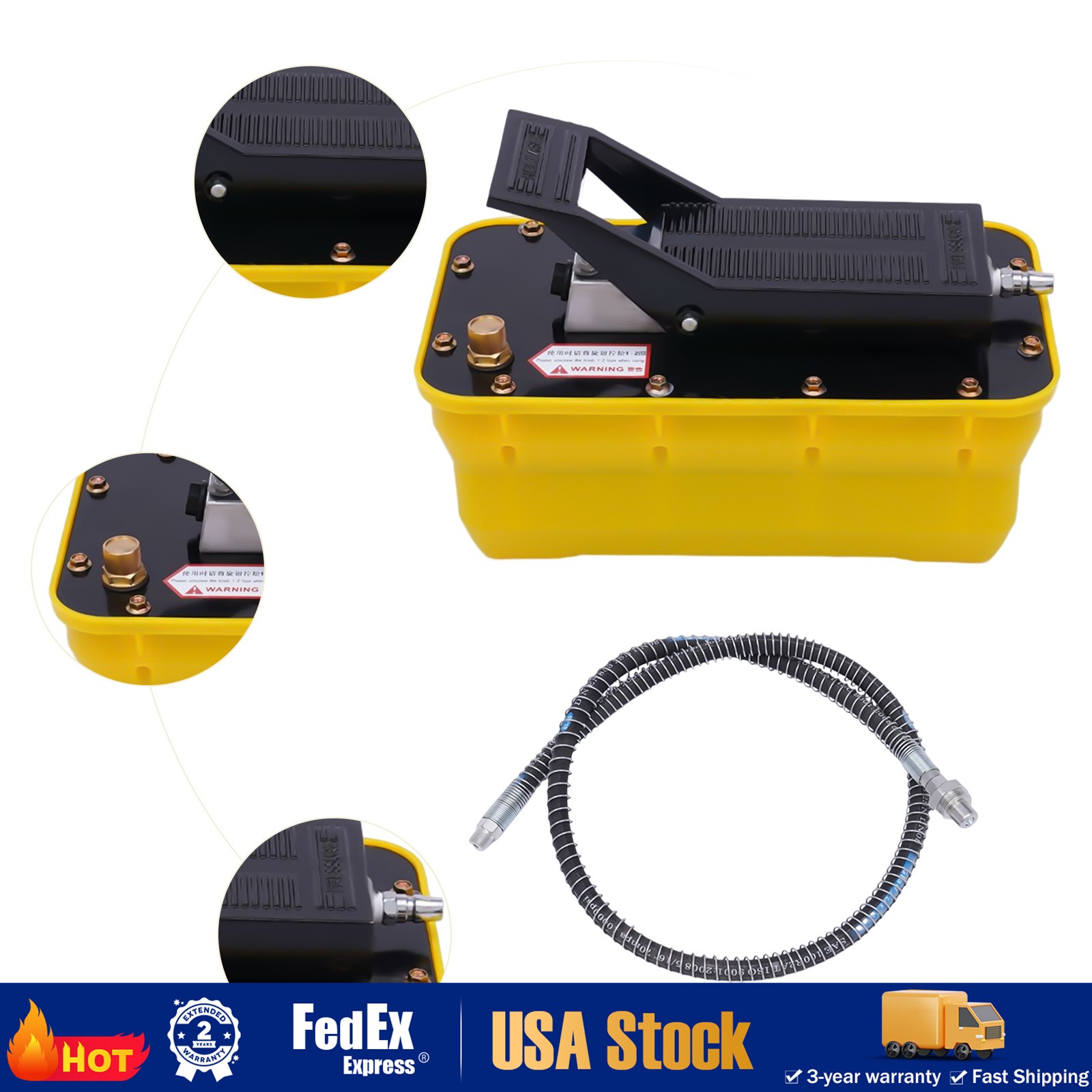 Air Hydraulic Jack Pump Rotary Lift 10,000 PSI with 2.3L Reservoir